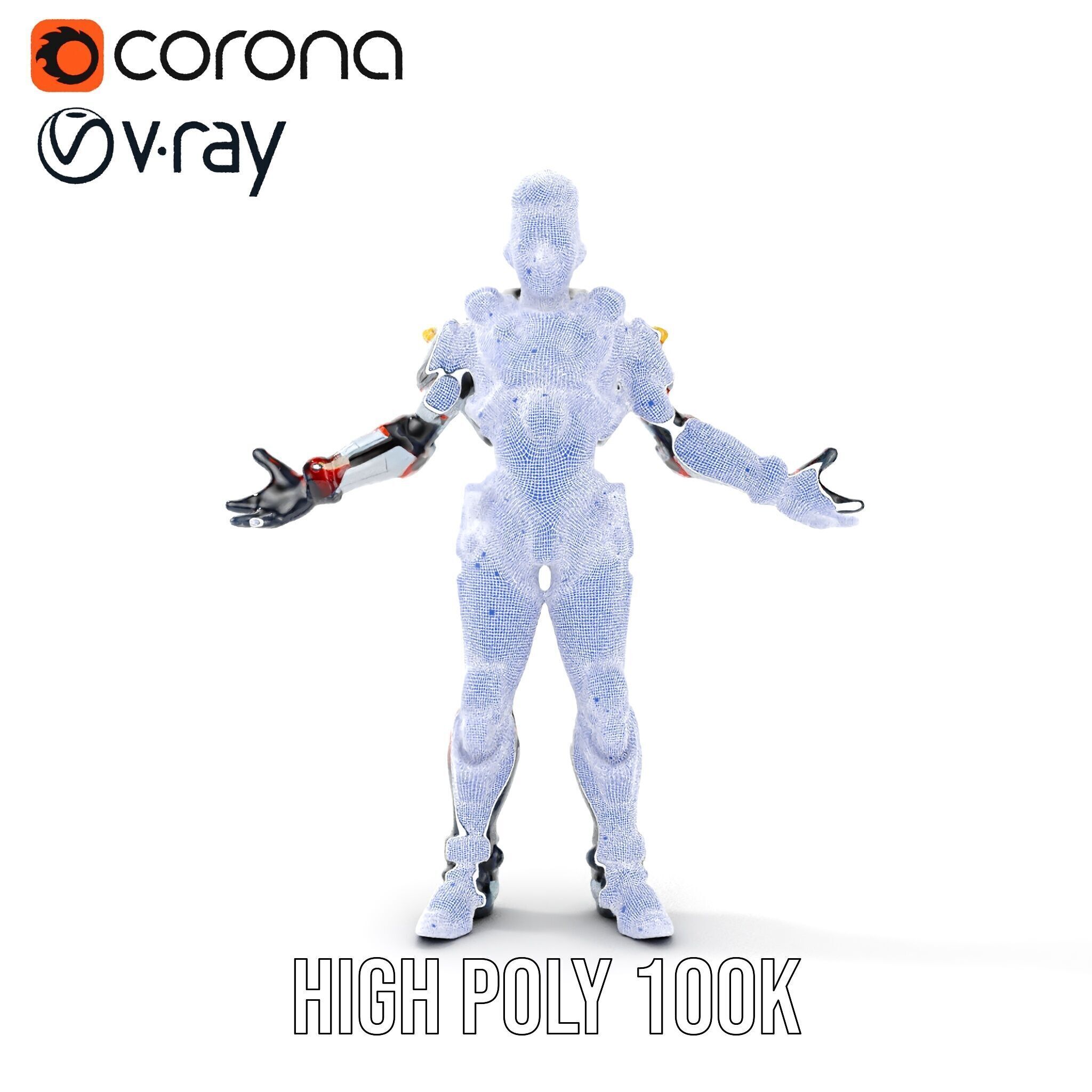 Techno Warrior Rigged and Animated D Character Model Low-poly 3D model_40