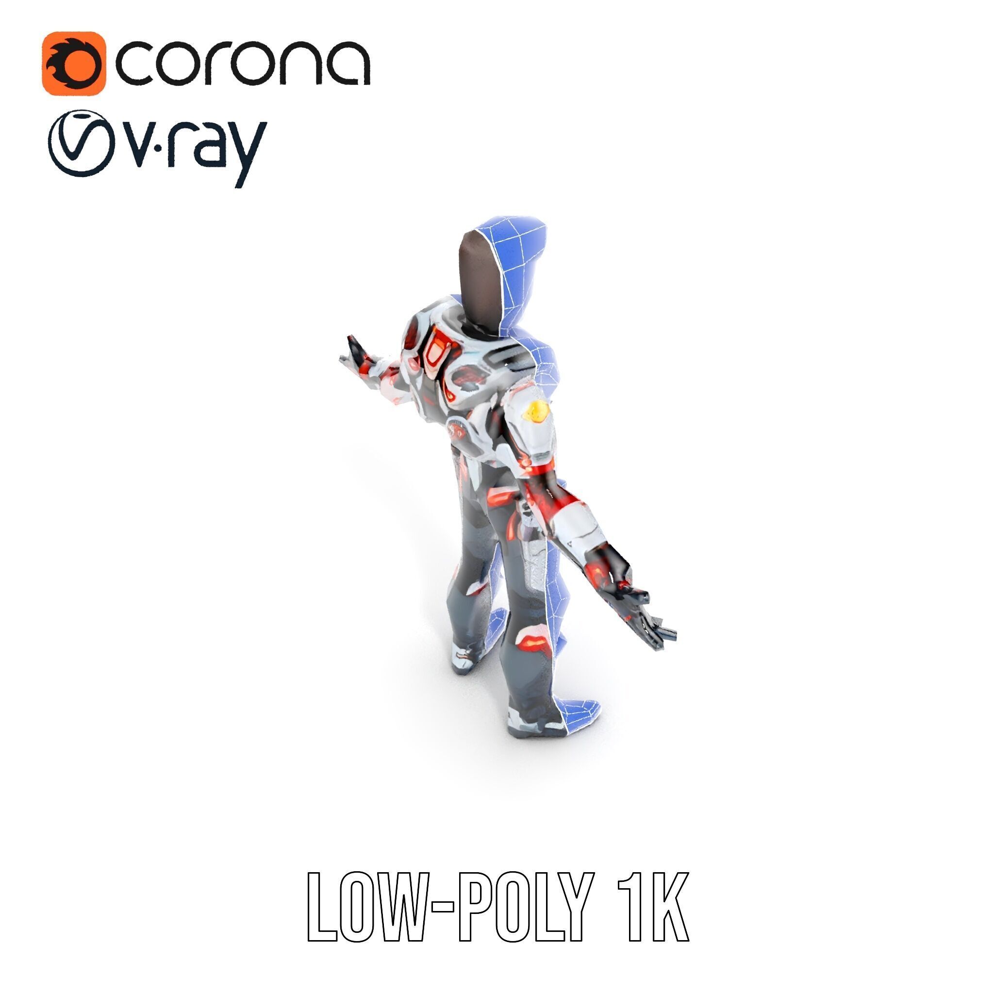 Techno Warrior Rigged and Animated D Character Model Low-poly 3D model_16