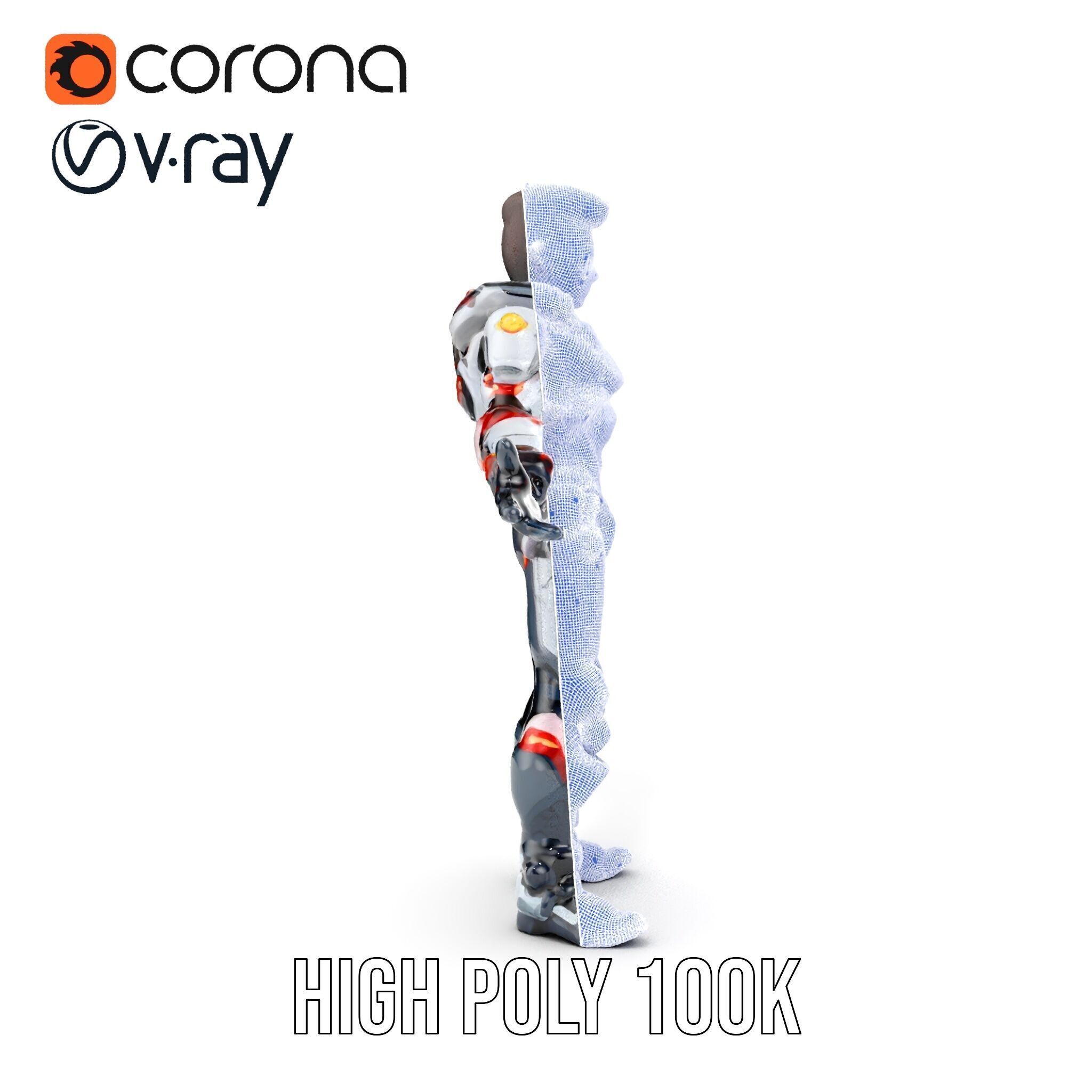 Techno Warrior Rigged and Animated D Character Model Low-poly 3D model_41