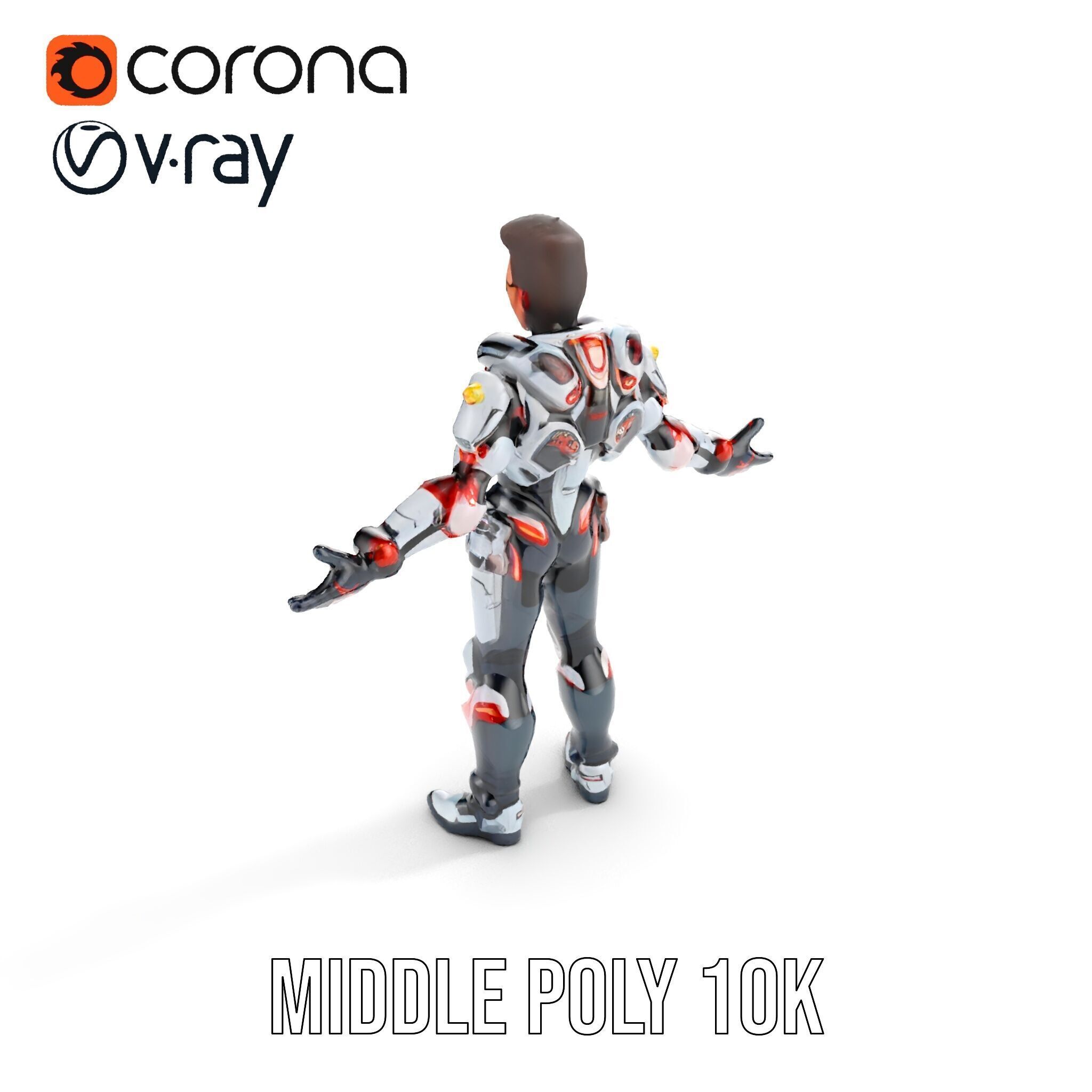 Techno Warrior Rigged and Animated D Character Model Low-poly 3D model_20