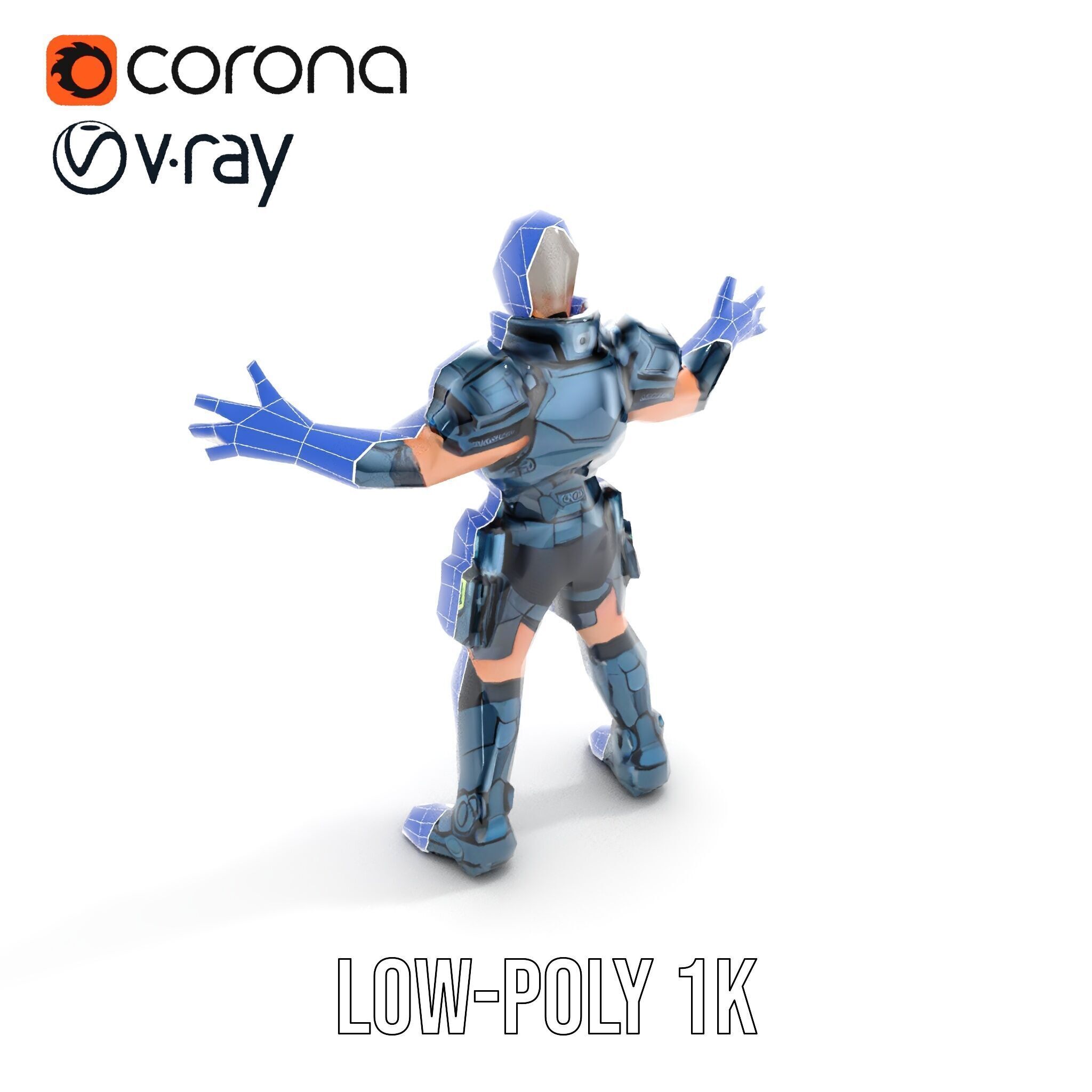 Futuristic Armored Soldier Rigged and Animated D Character Model Low-poly 3D model_13