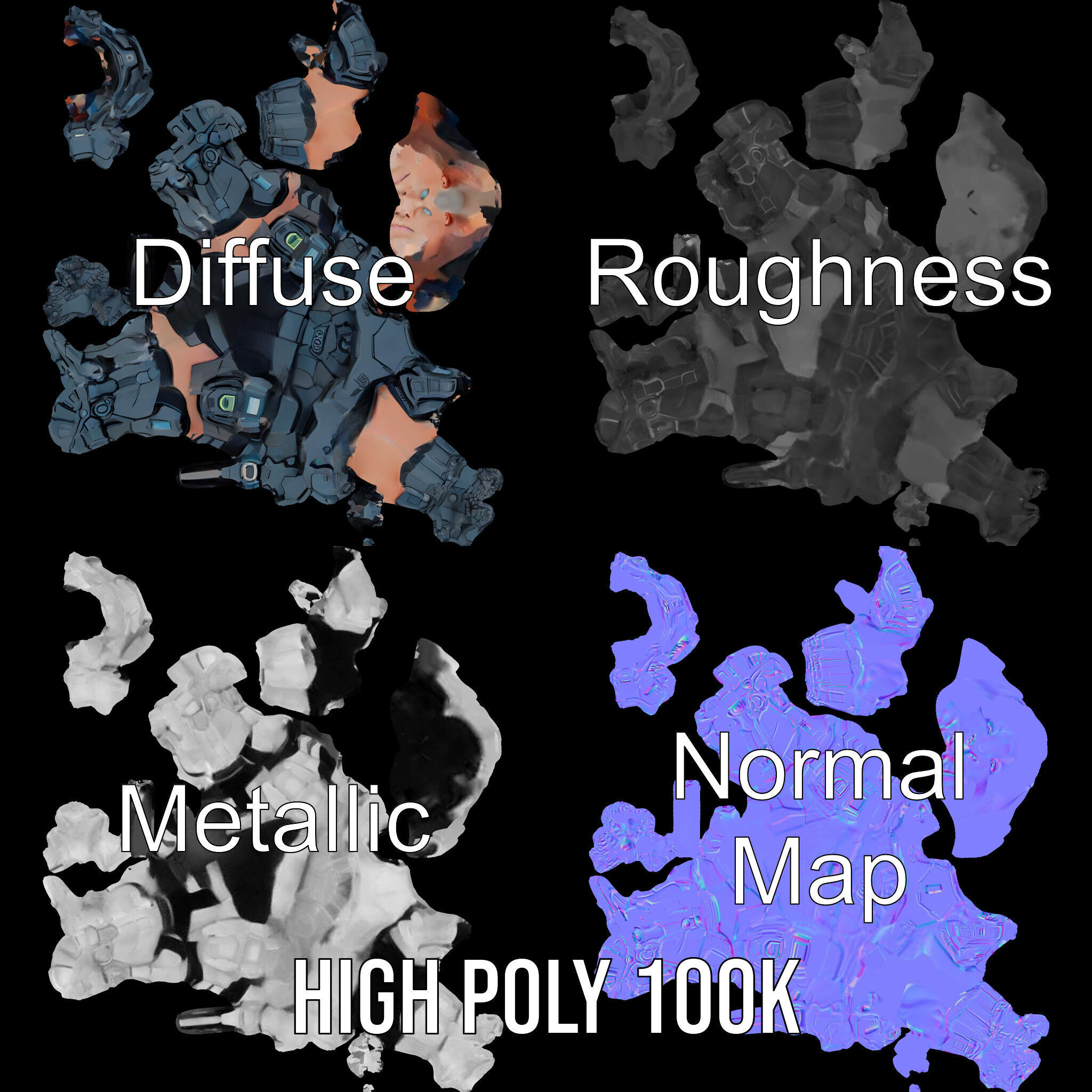 Futuristic Armored Soldier Rigged and Animated D Character Model Low-poly 3D model_4