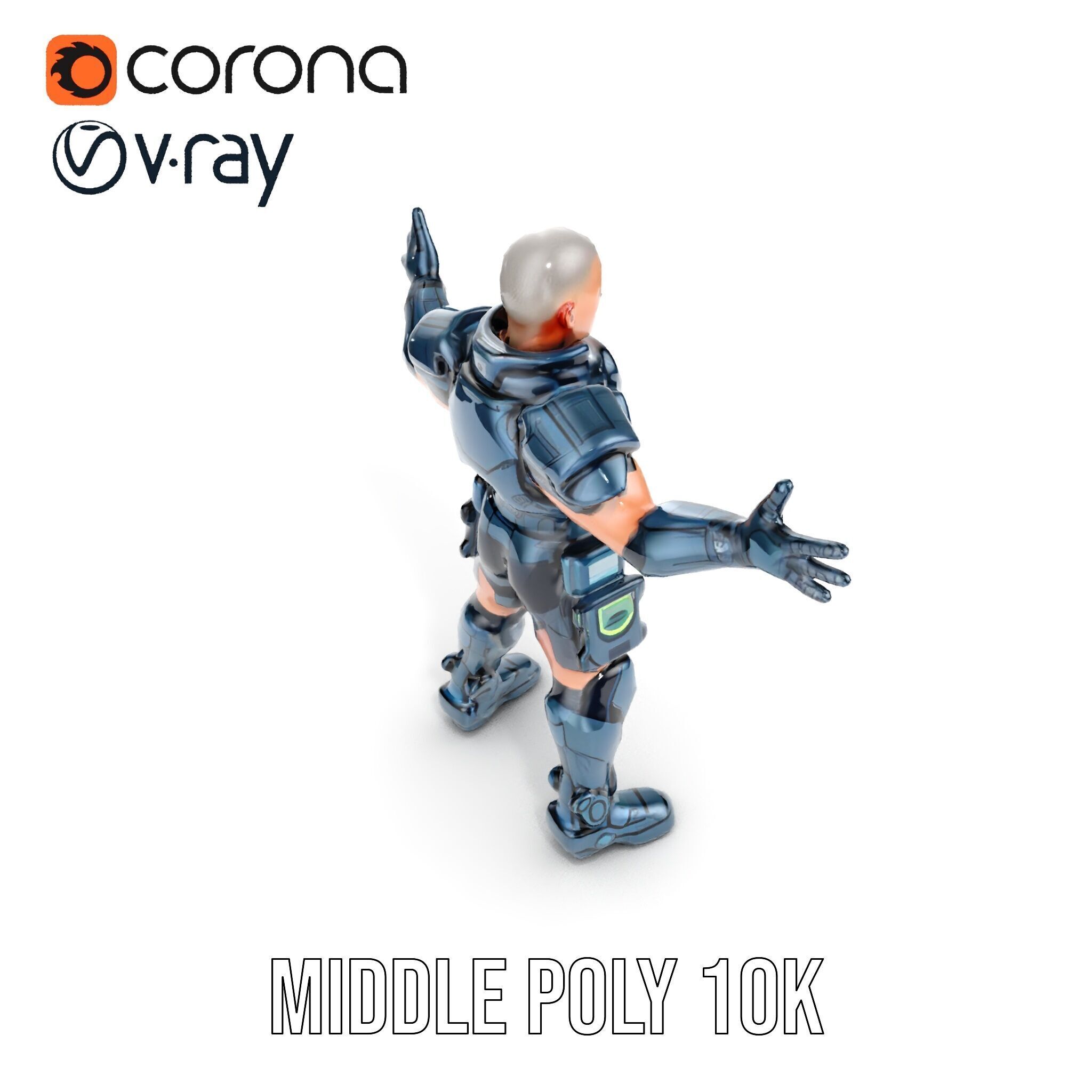 Futuristic Armored Soldier Rigged and Animated D Character Model Low-poly 3D model_23