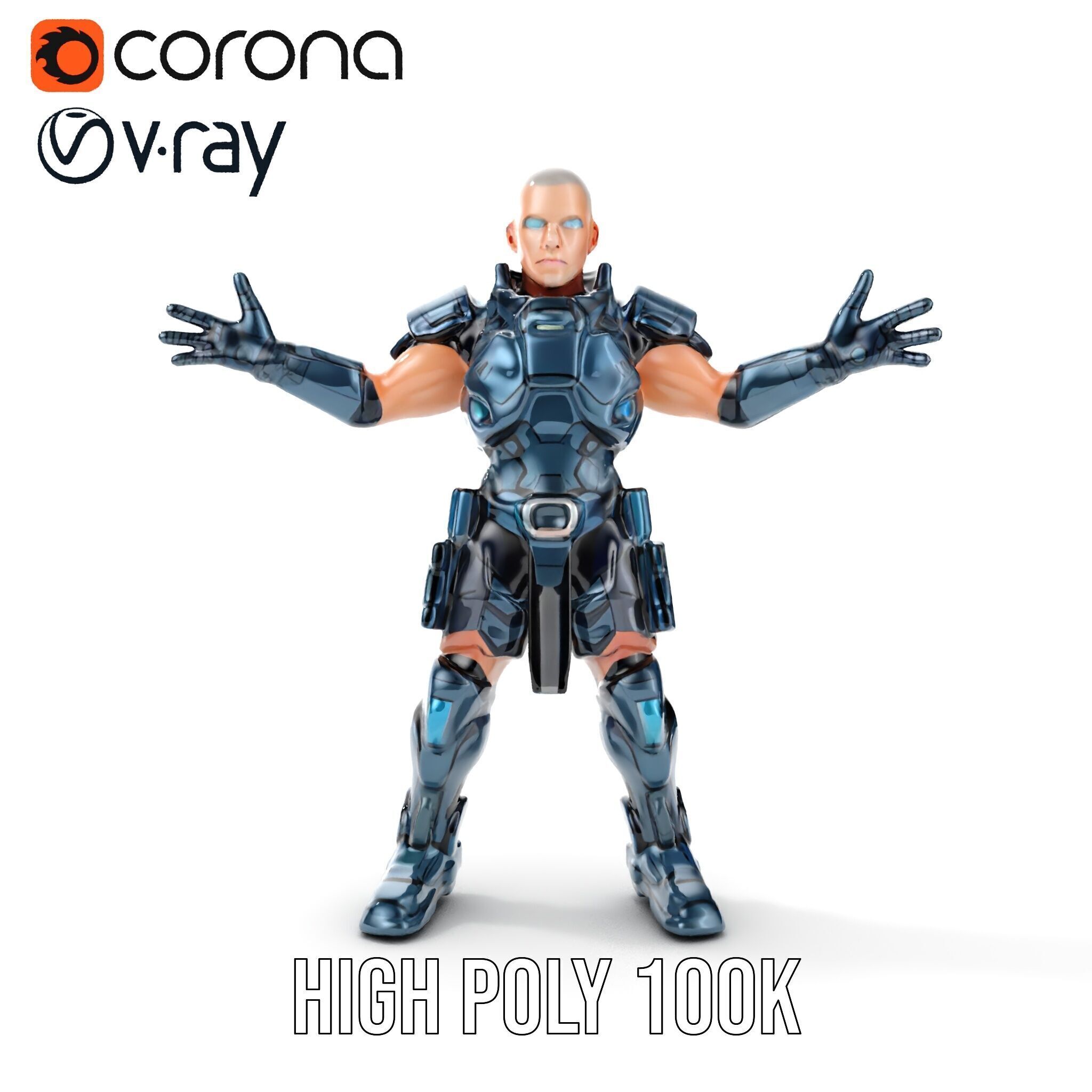 Futuristic Armored Soldier Rigged and Animated D Character Model Low-poly 3D model_28