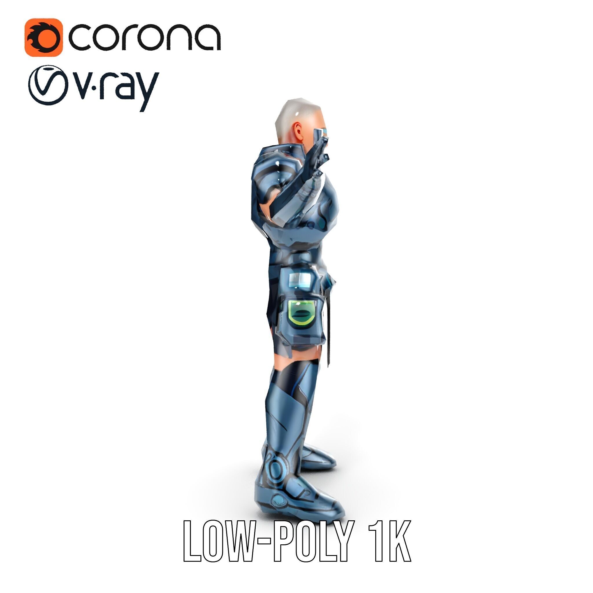 Futuristic Armored Soldier Rigged and Animated D Character Model Low-poly 3D model_24