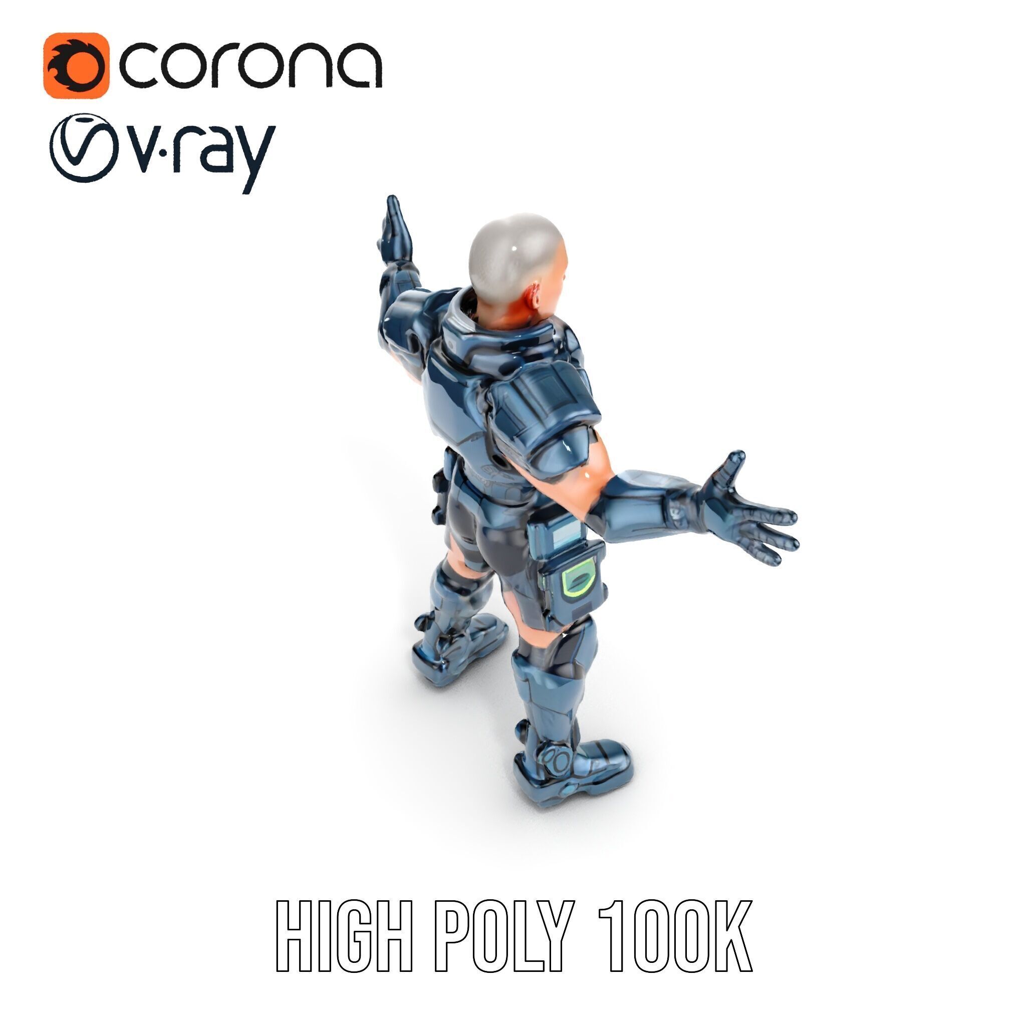 Futuristic Armored Soldier Rigged and Animated D Character Model Low-poly 3D model_25