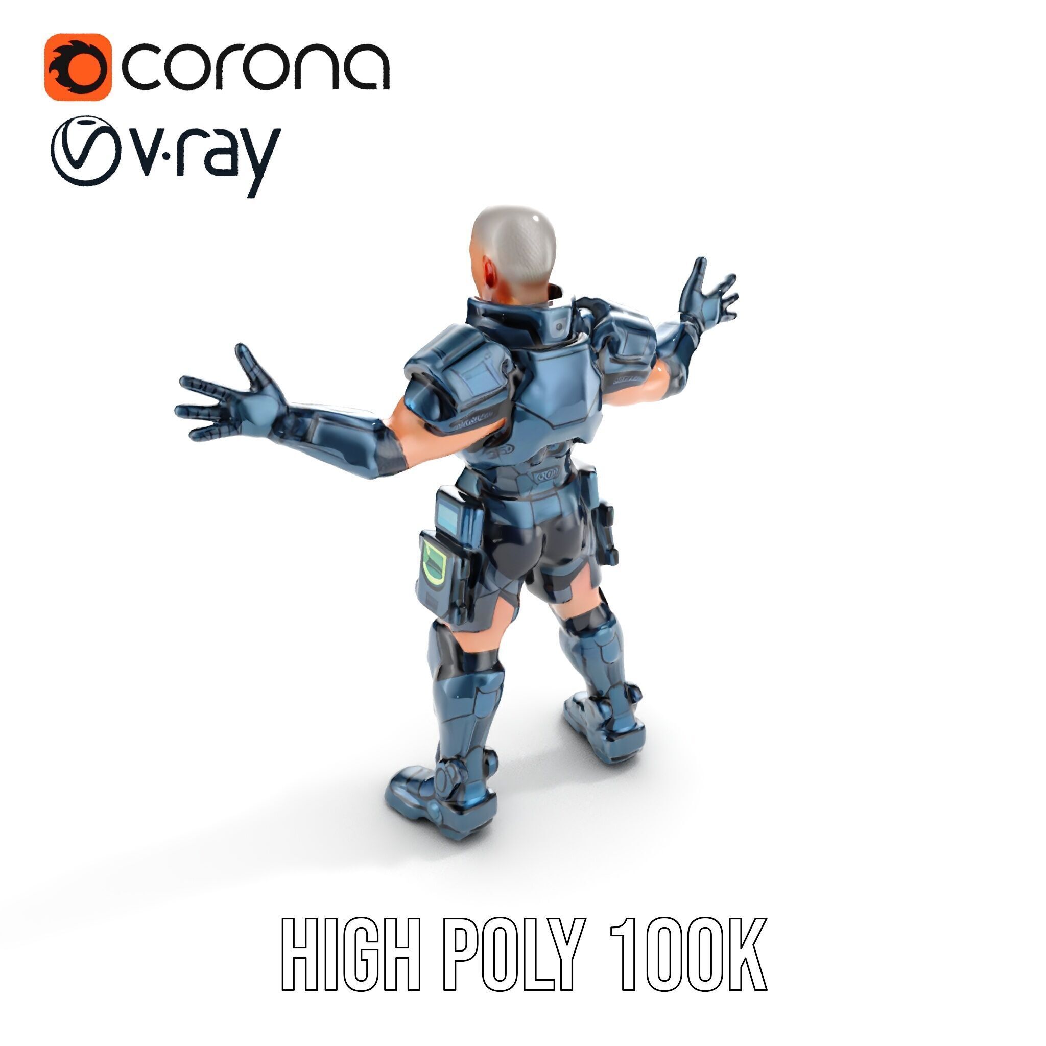 Futuristic Armored Soldier Rigged and Animated D Character Model Low-poly 3D model_20