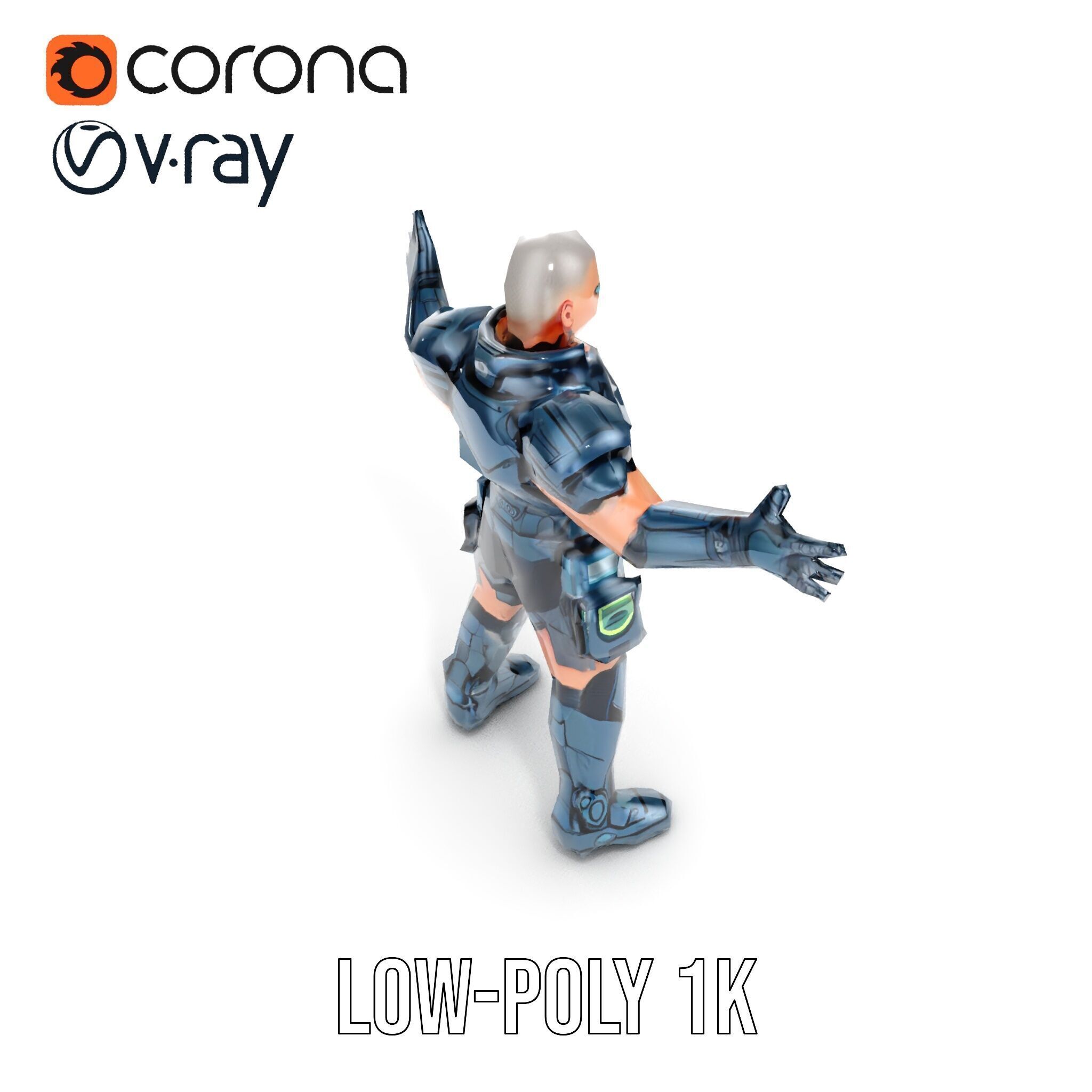 Futuristic Armored Soldier Rigged and Animated D Character Model Low-poly 3D model_19