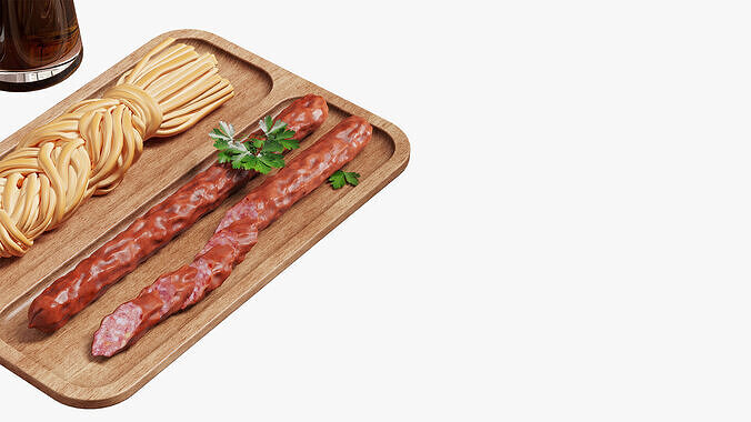 Dark beer with hunting sausages 3D model 5