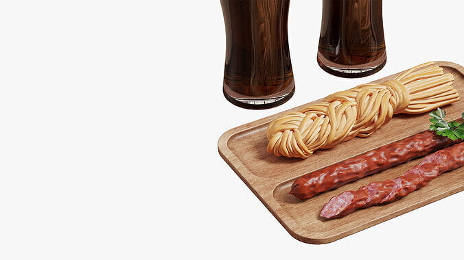 Dark beer with hunting sausages 3D model 4