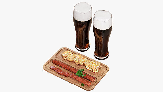 Dark beer with hunting sausages 3D model 2