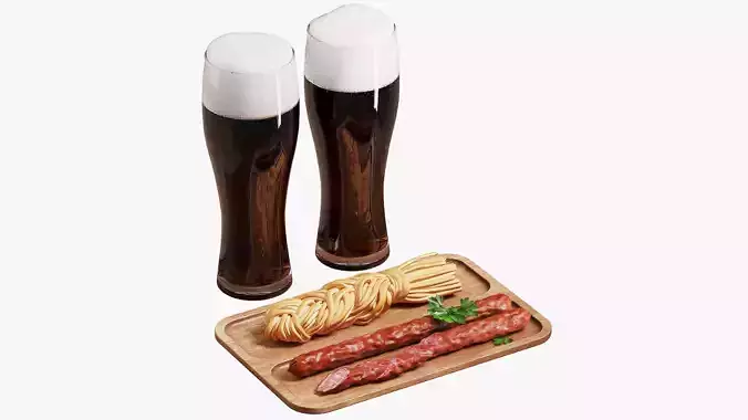 Dark beer with hunting sausages 3D model