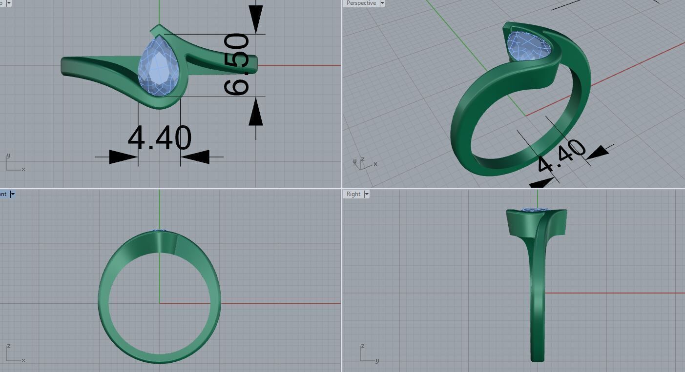 Pear Cut Engagement Ring 3D print model_7