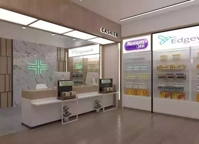 Modern Pharmacy Interior Clean Retail Medical Store Design Low-poly 3D model