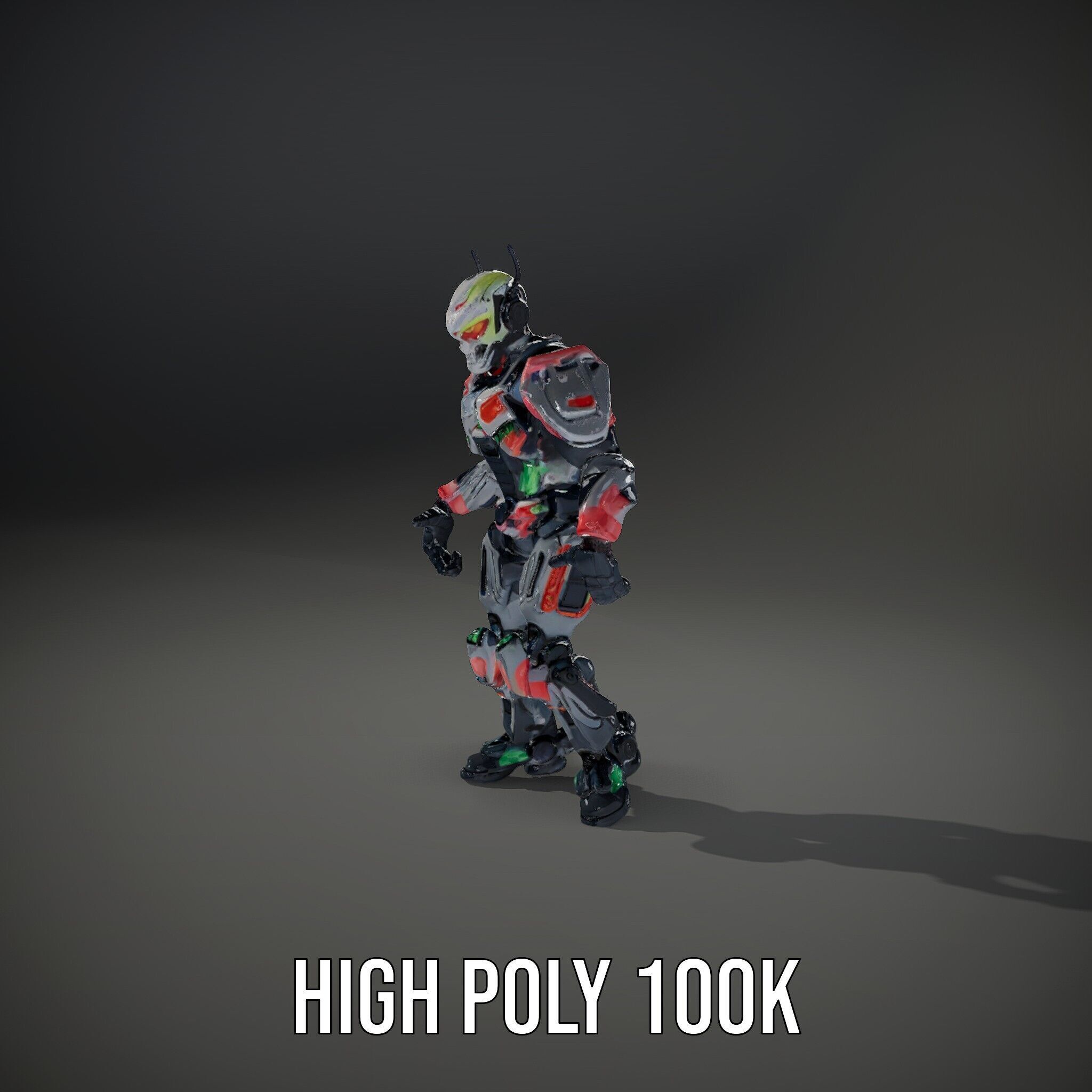 Cybernetic Skeleton Warrior Rigged and Animated Low-poly 3D model_14