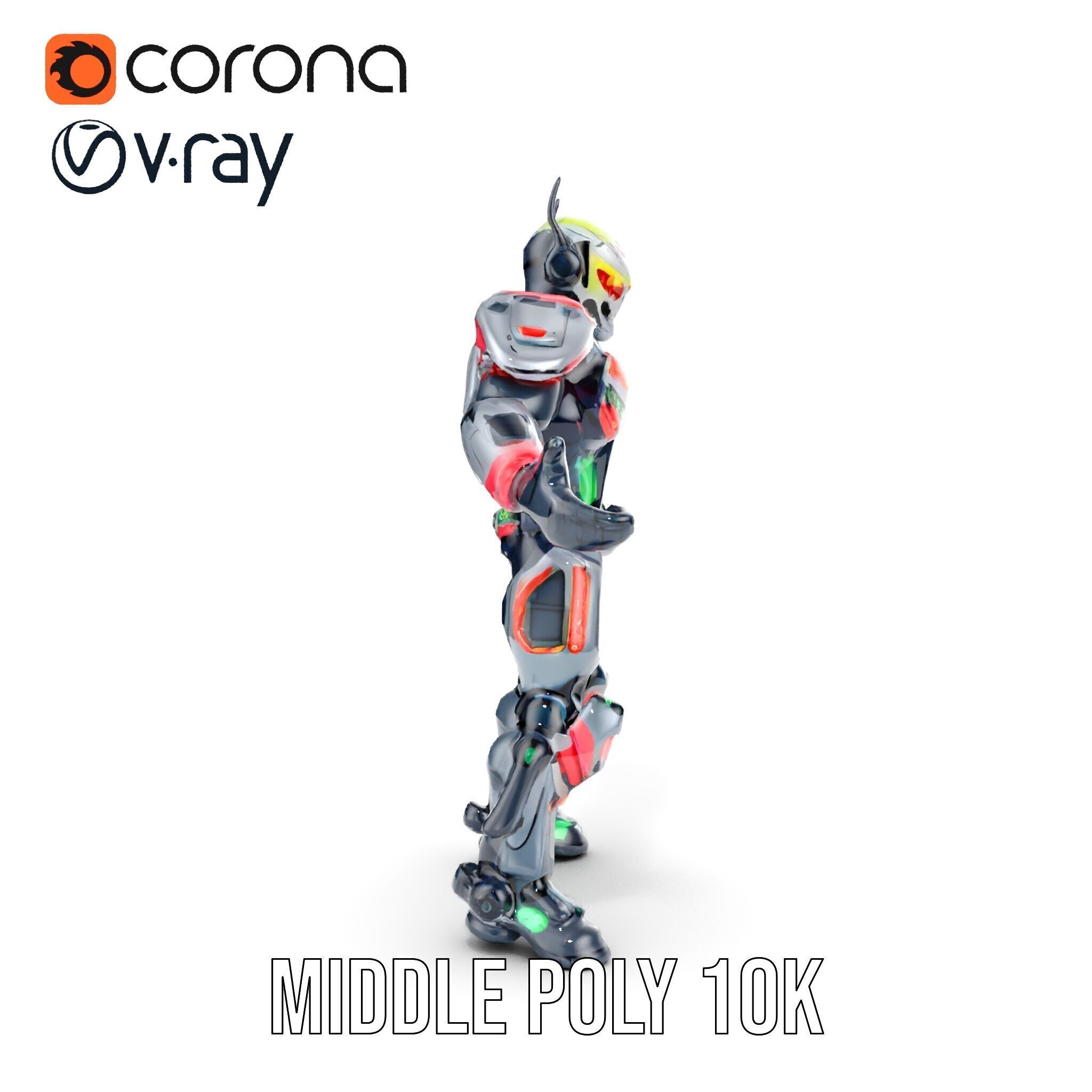 Cybernetic Skeleton Warrior Rigged and Animated Low-poly 3D model_23