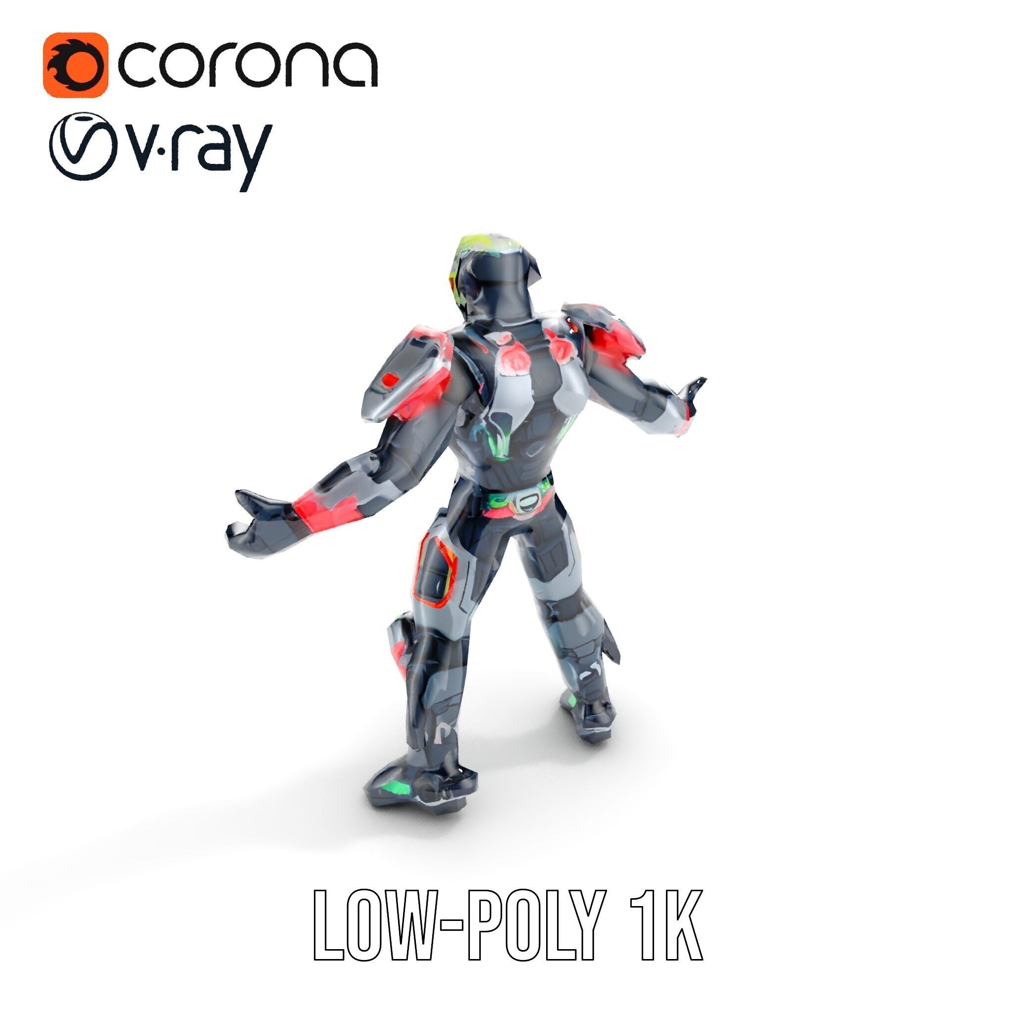 Cybernetic Skeleton Warrior Rigged and Animated Low-poly 3D model_30