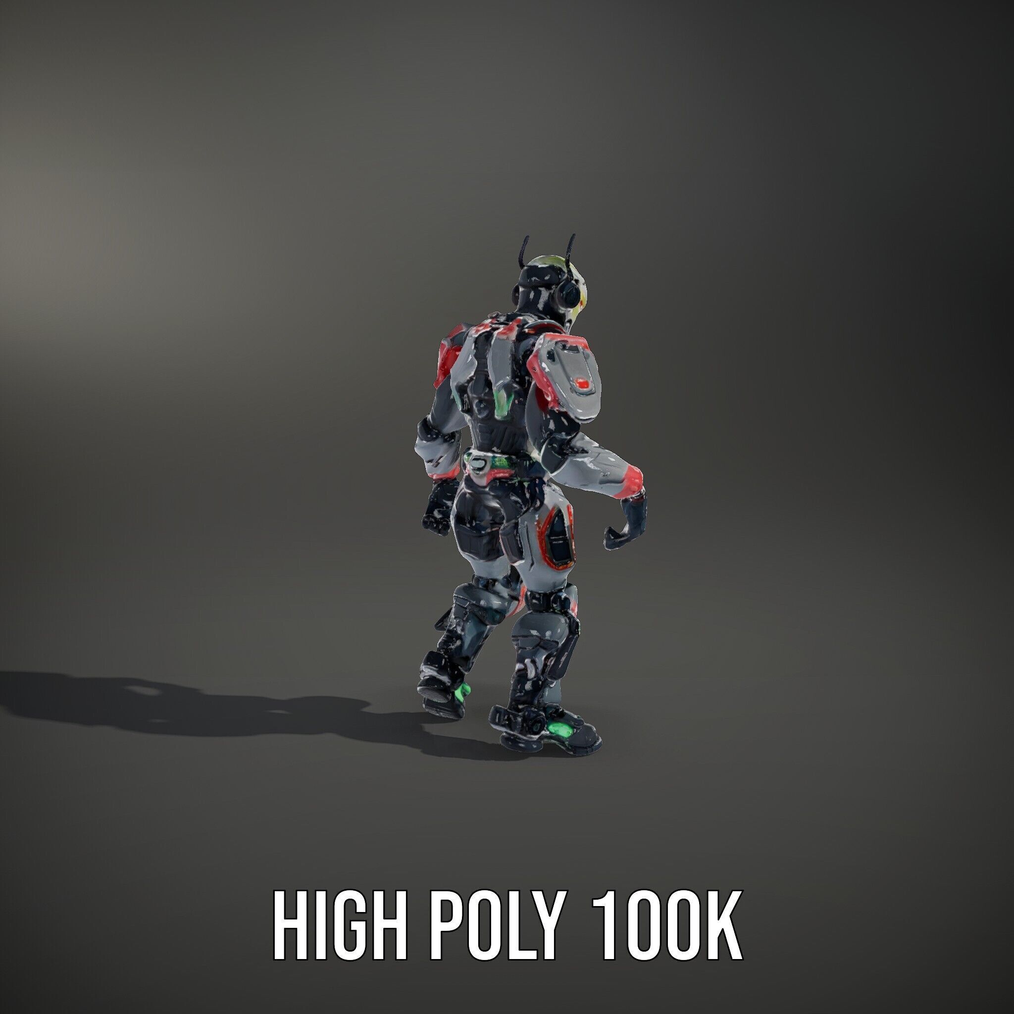 Cybernetic Skeleton Warrior Rigged and Animated Low-poly 3D model_17