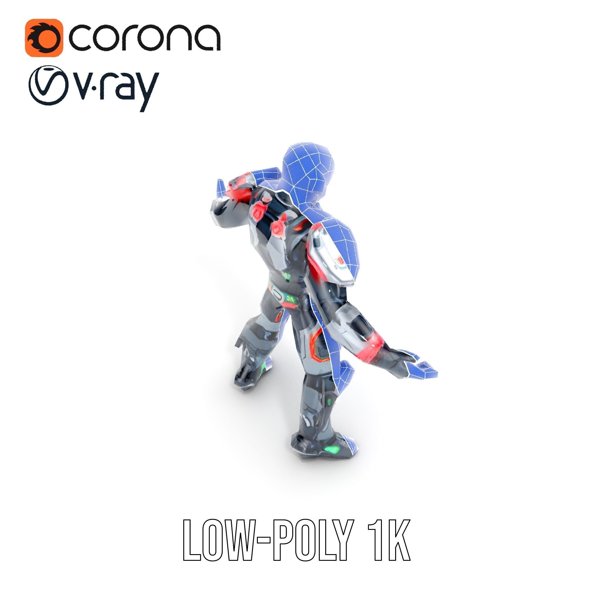 Cybernetic Skeleton Warrior Rigged and Animated Low-poly 3D model_19