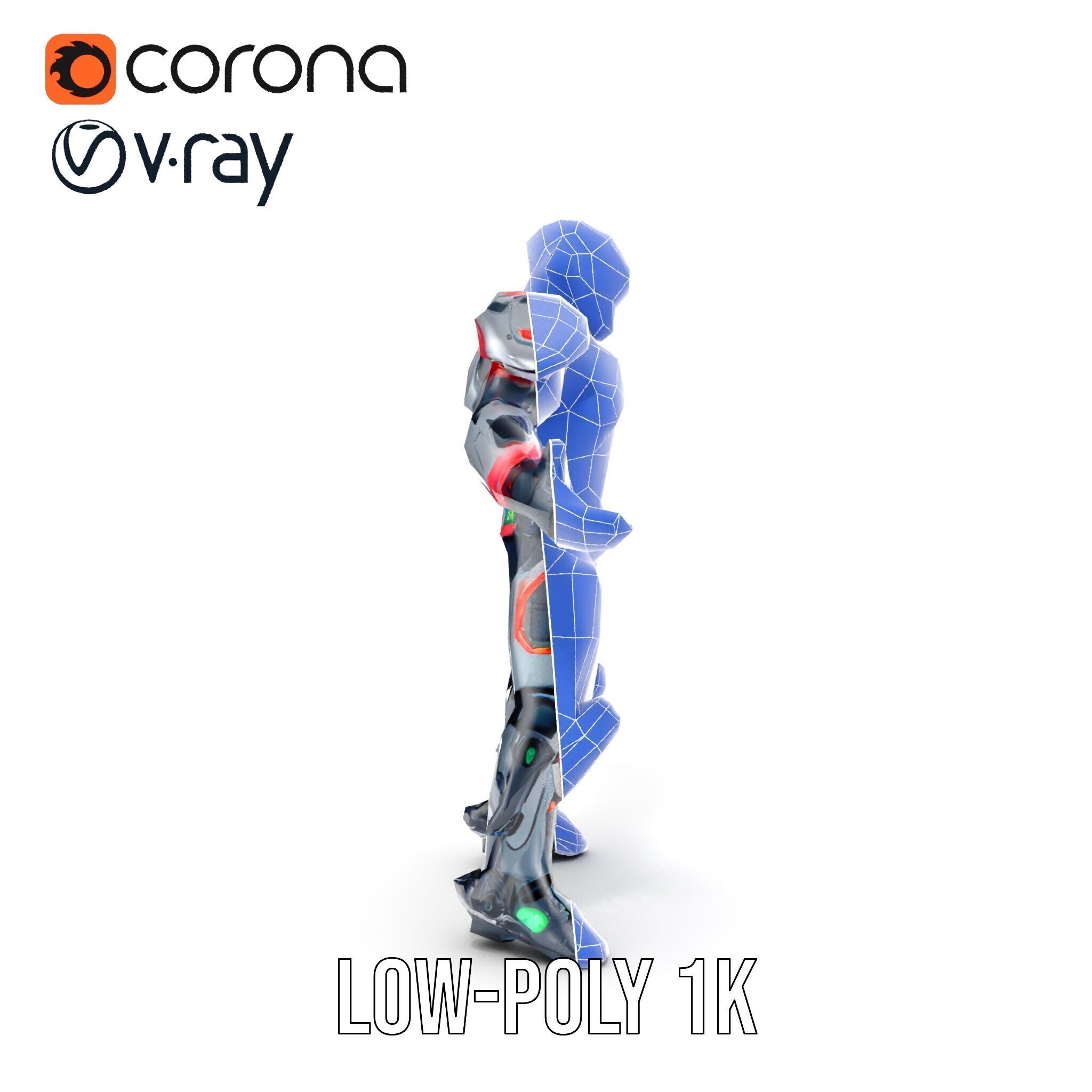 Cybernetic Skeleton Warrior Rigged and Animated Low-poly 3D model_13