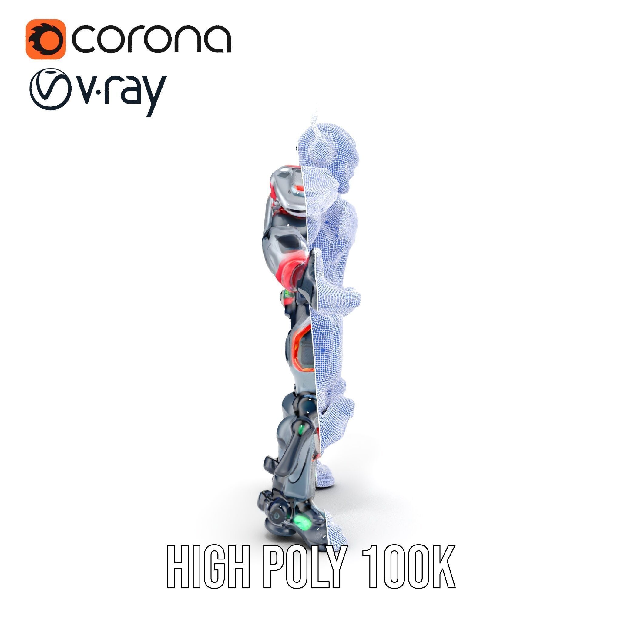 Cybernetic Skeleton Warrior Rigged and Animated Low-poly 3D model_40