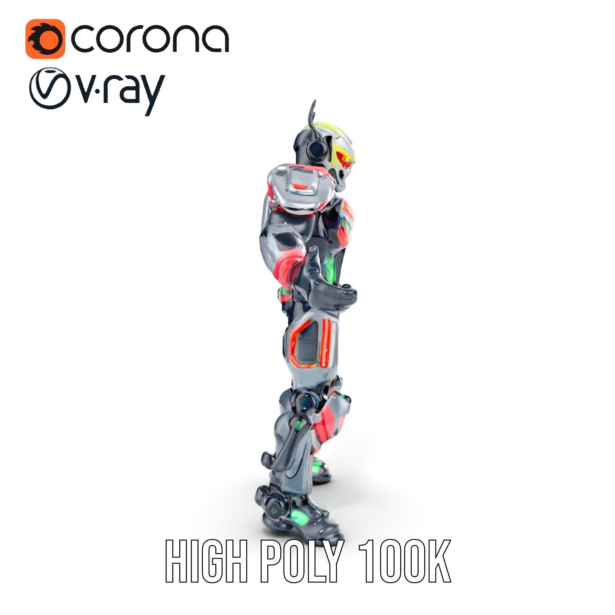 Cybernetic Skeleton Warrior Rigged and Animated Low-poly 3D model_28