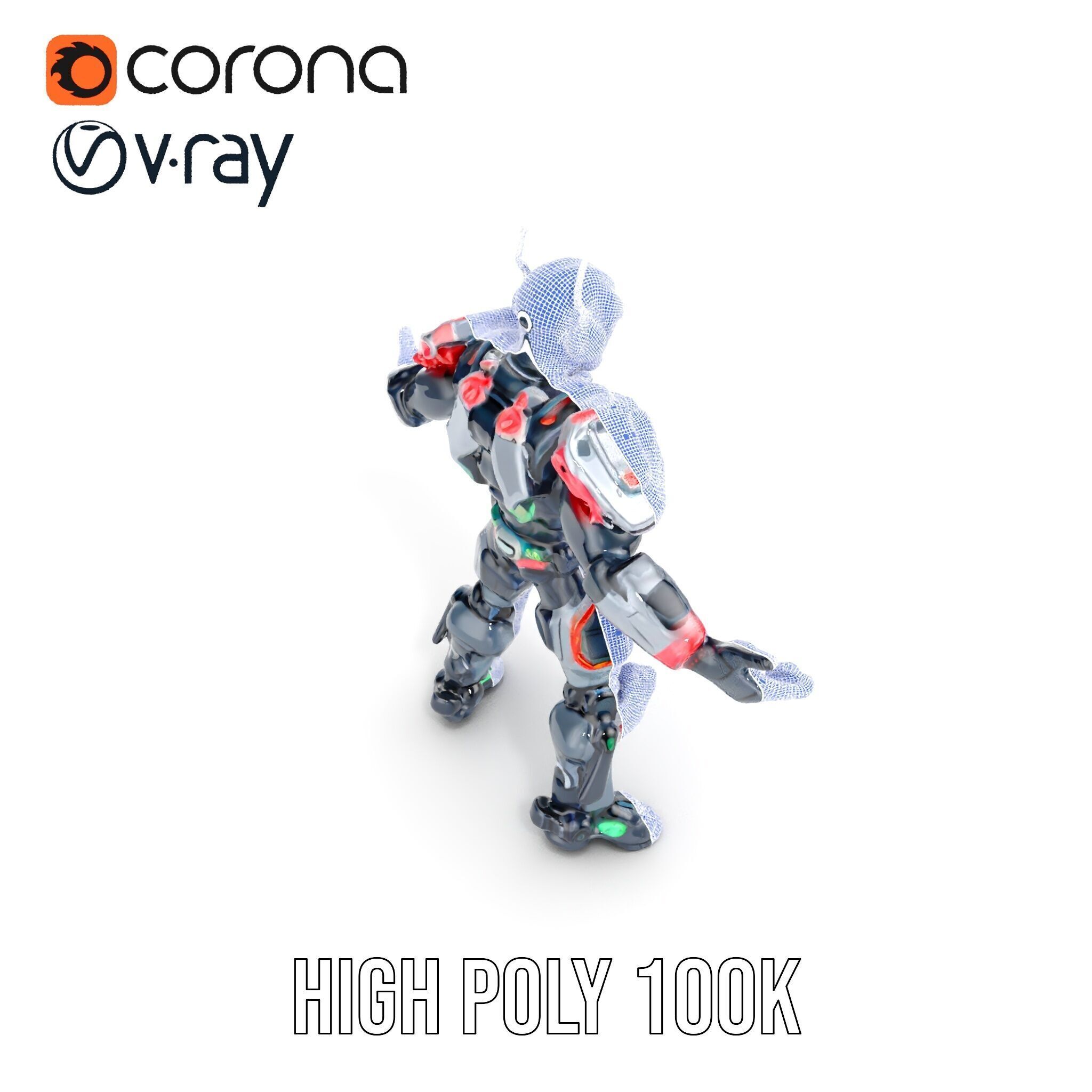 Cybernetic Skeleton Warrior Rigged and Animated Low-poly 3D model_38