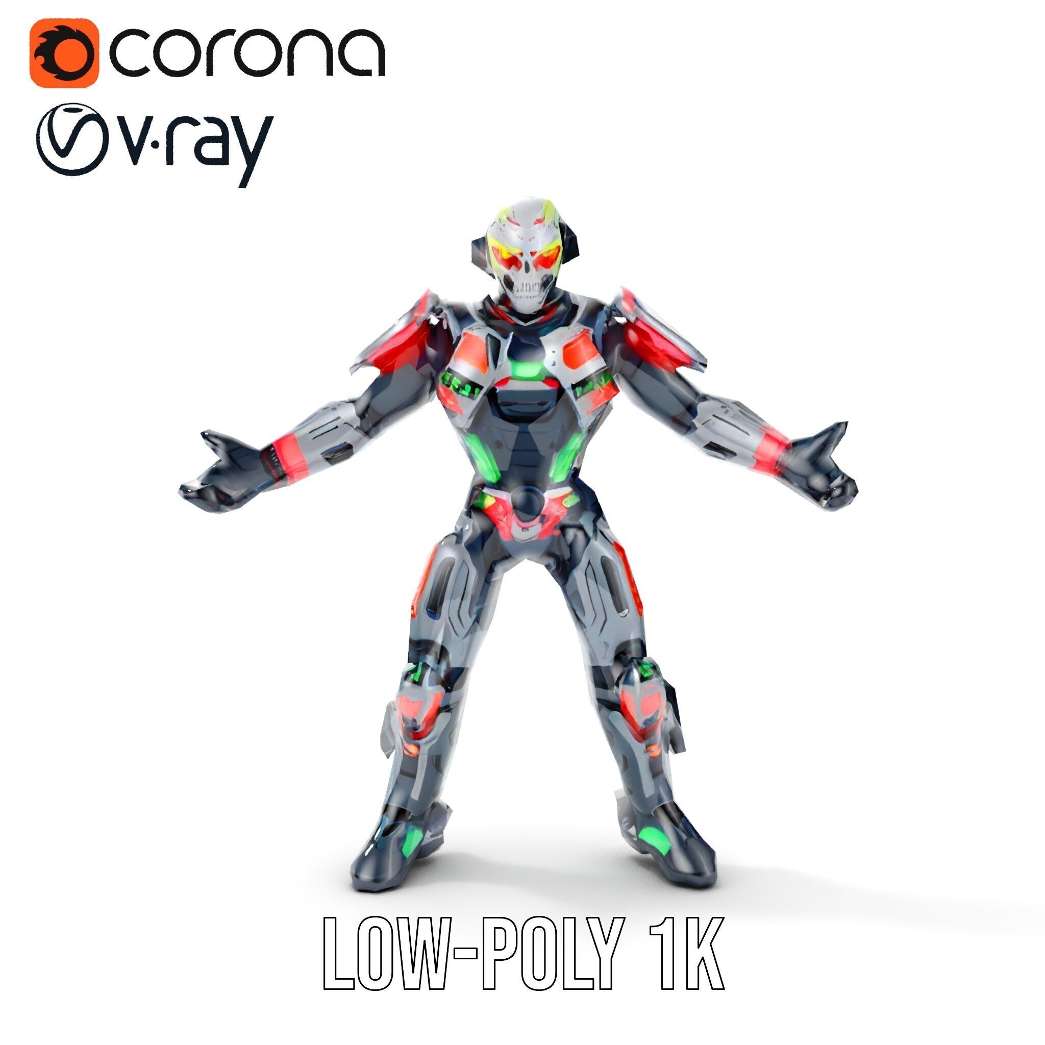 Cybernetic Skeleton Warrior Rigged and Animated Low-poly 3D model_33