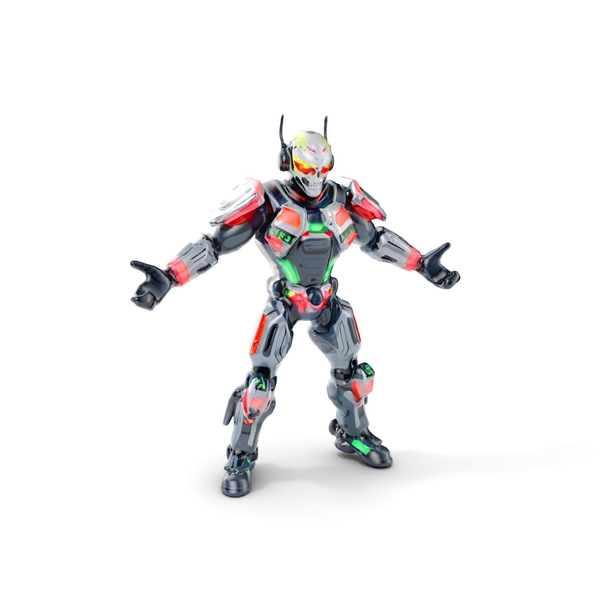 Cybernetic Skeleton Warrior Rigged and Animated Low-poly 3D model_18