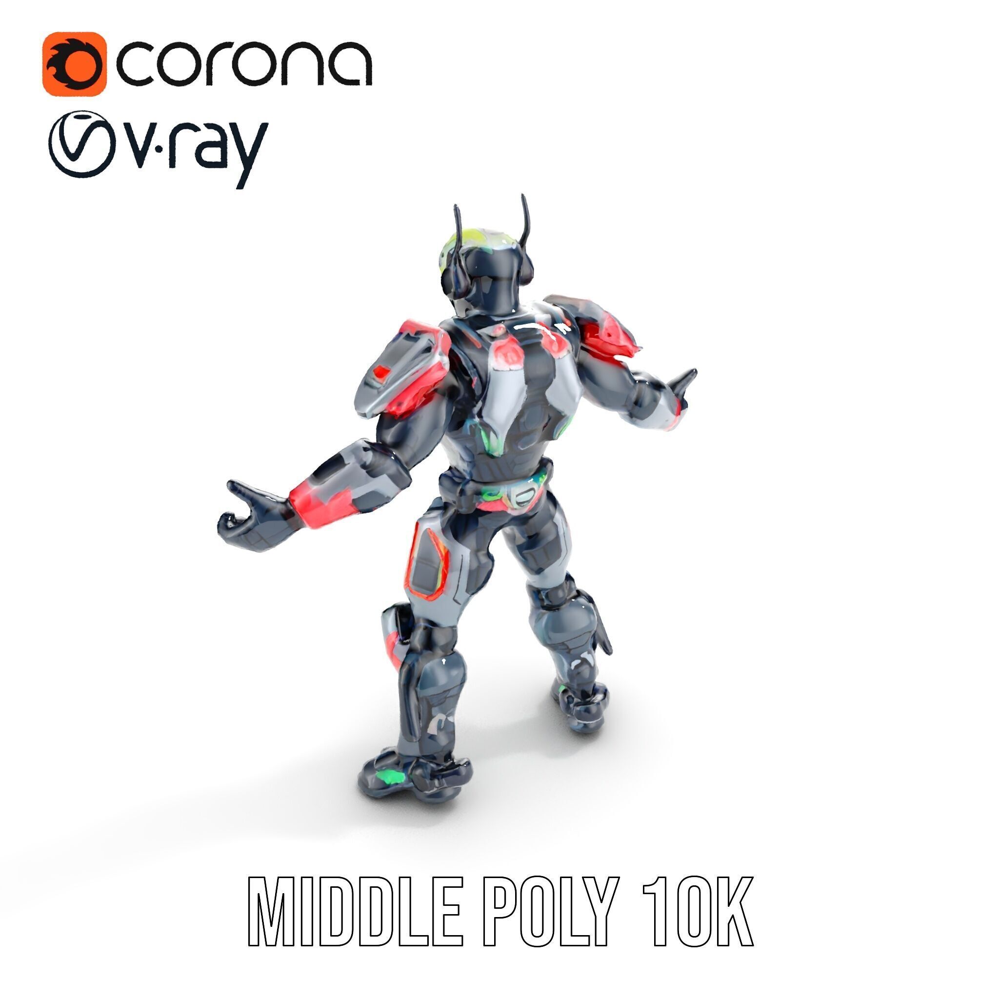 Cybernetic Skeleton Warrior Rigged and Animated Low-poly 3D model_15