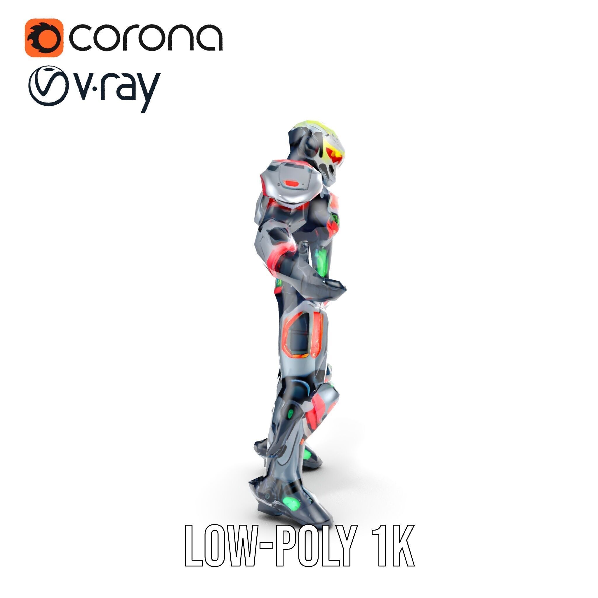 Cybernetic Skeleton Warrior Rigged and Animated Low-poly 3D model_21