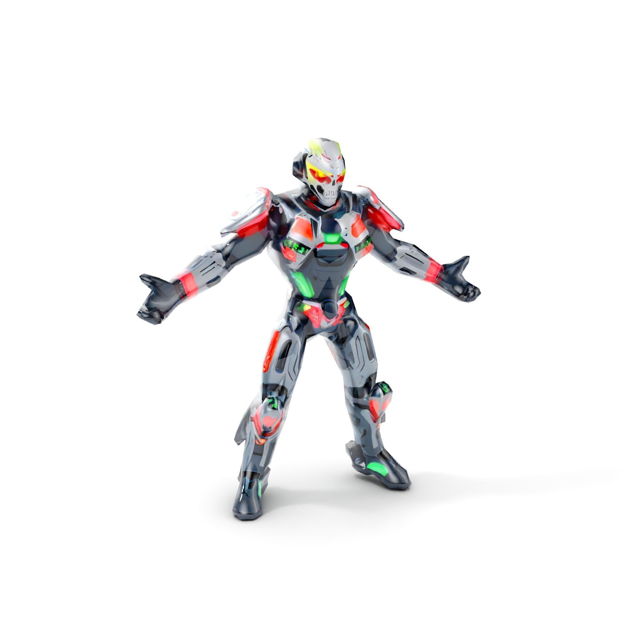 Cybernetic Skeleton Warrior Rigged and Animated Low-poly 3D model_16