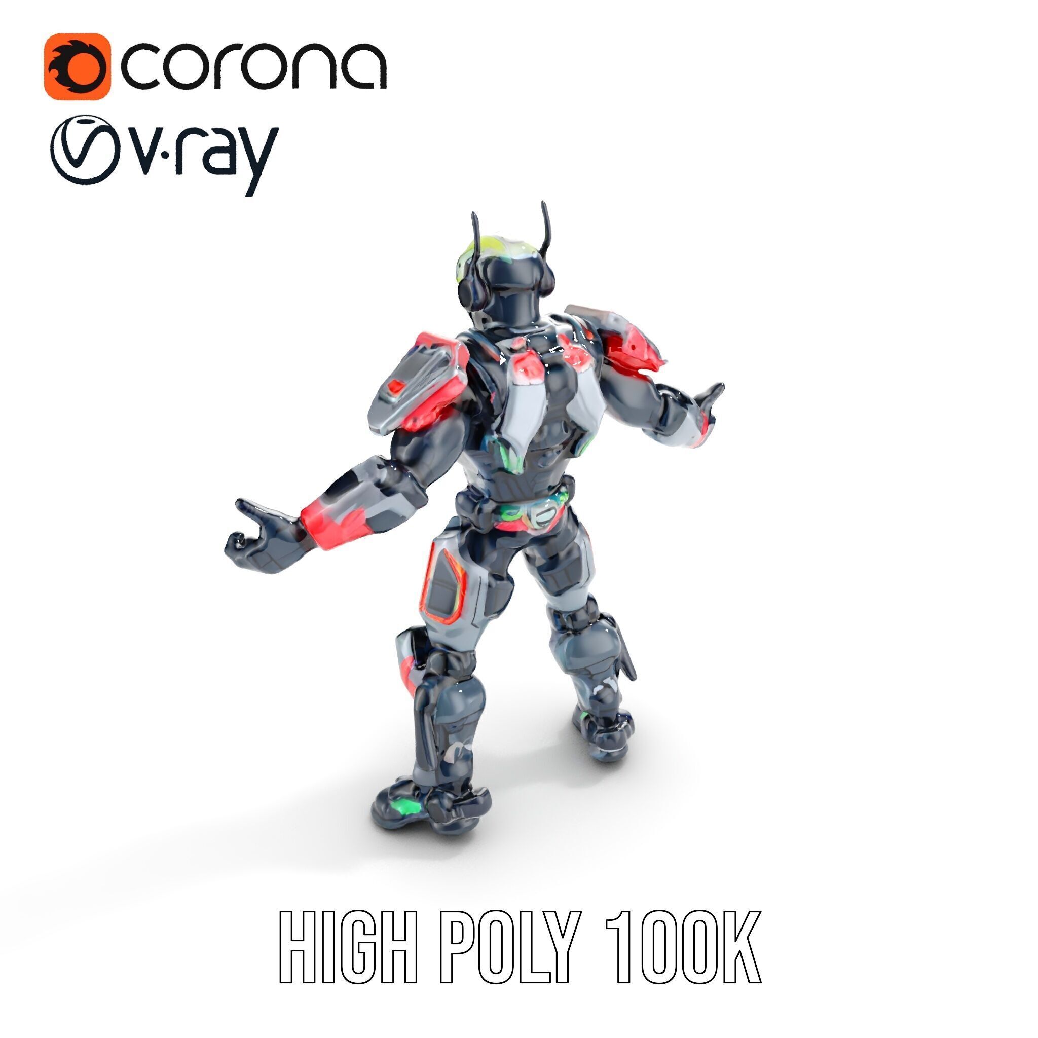 Cybernetic Skeleton Warrior Rigged and Animated Low-poly 3D model_31