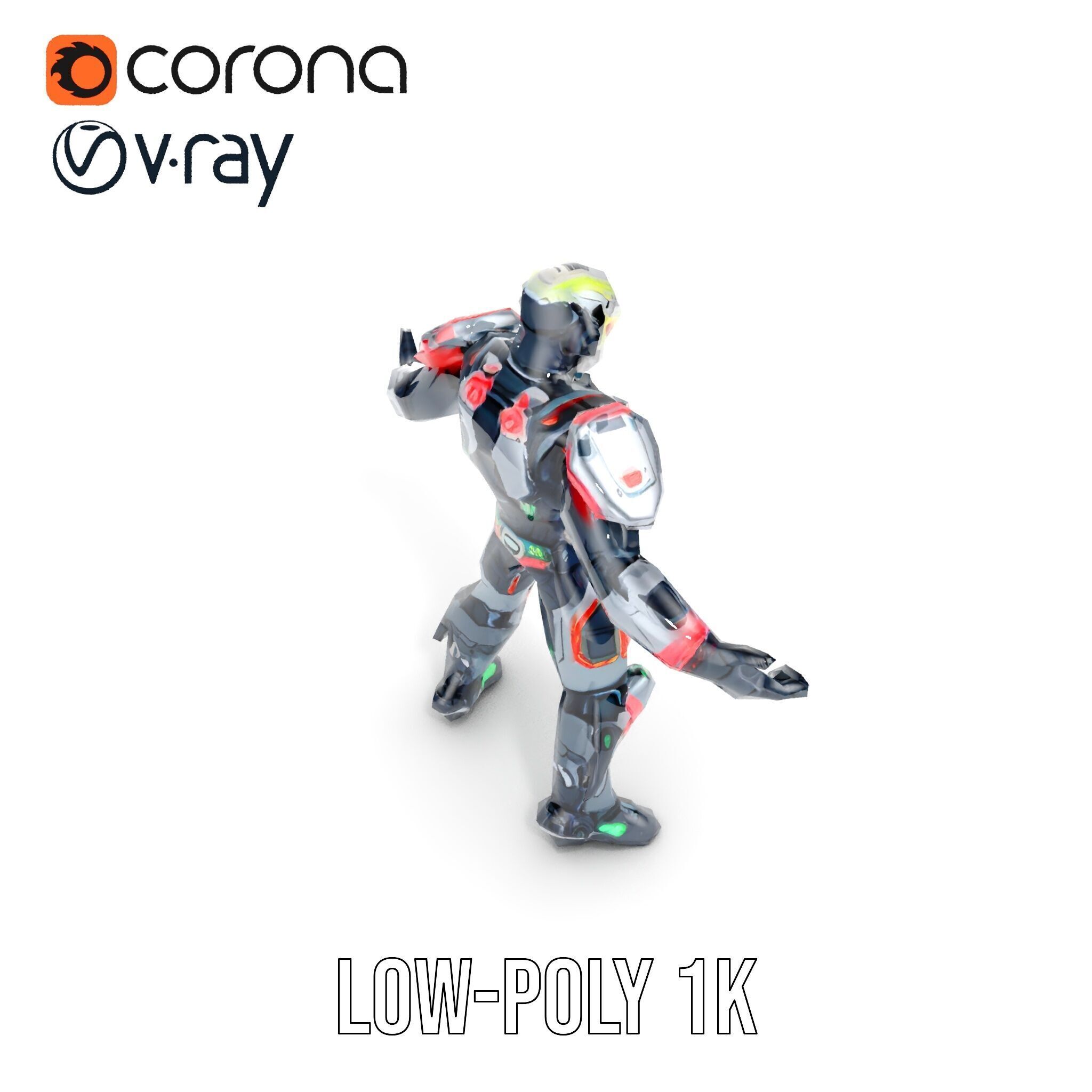 Cybernetic Skeleton Warrior Rigged and Animated Low-poly 3D model_11