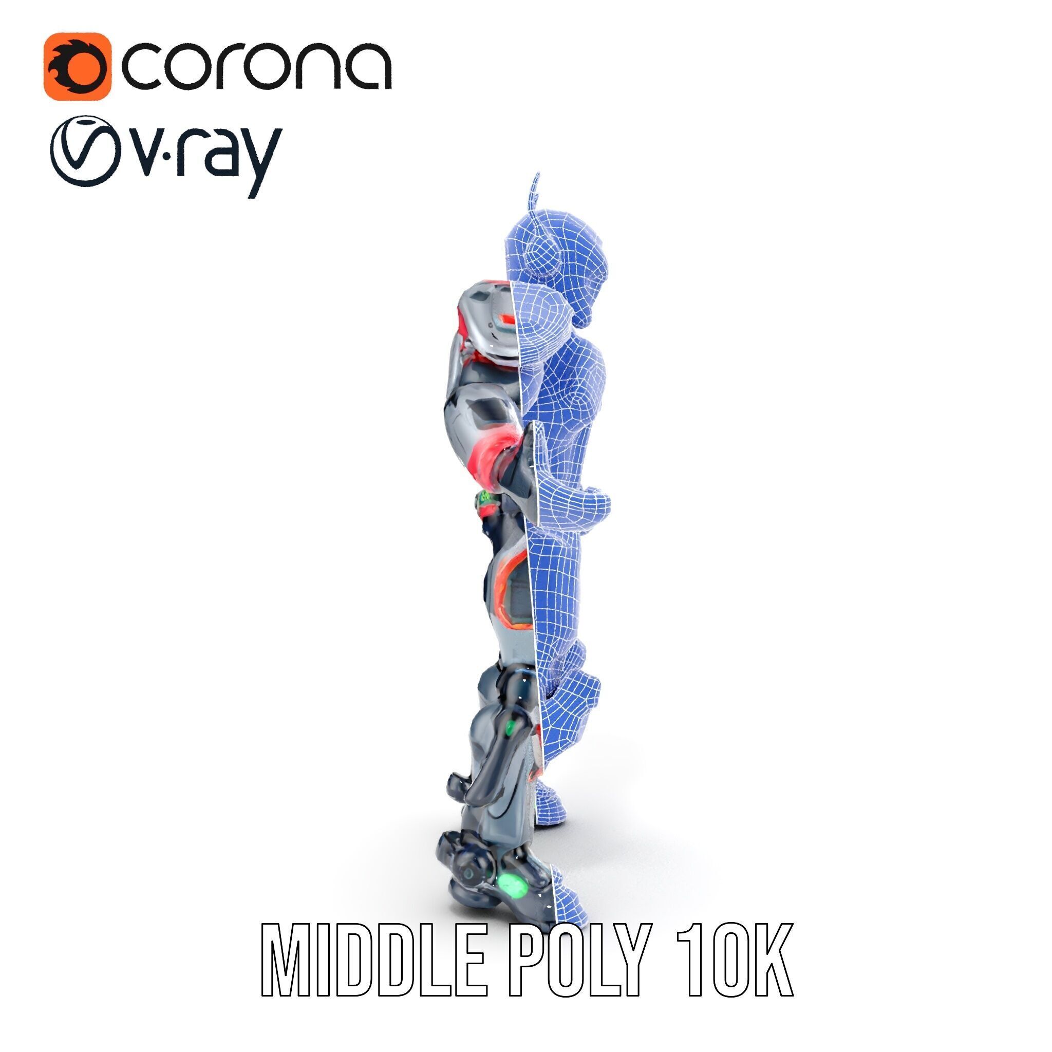 Cybernetic Skeleton Warrior Rigged and Animated Low-poly 3D model_32