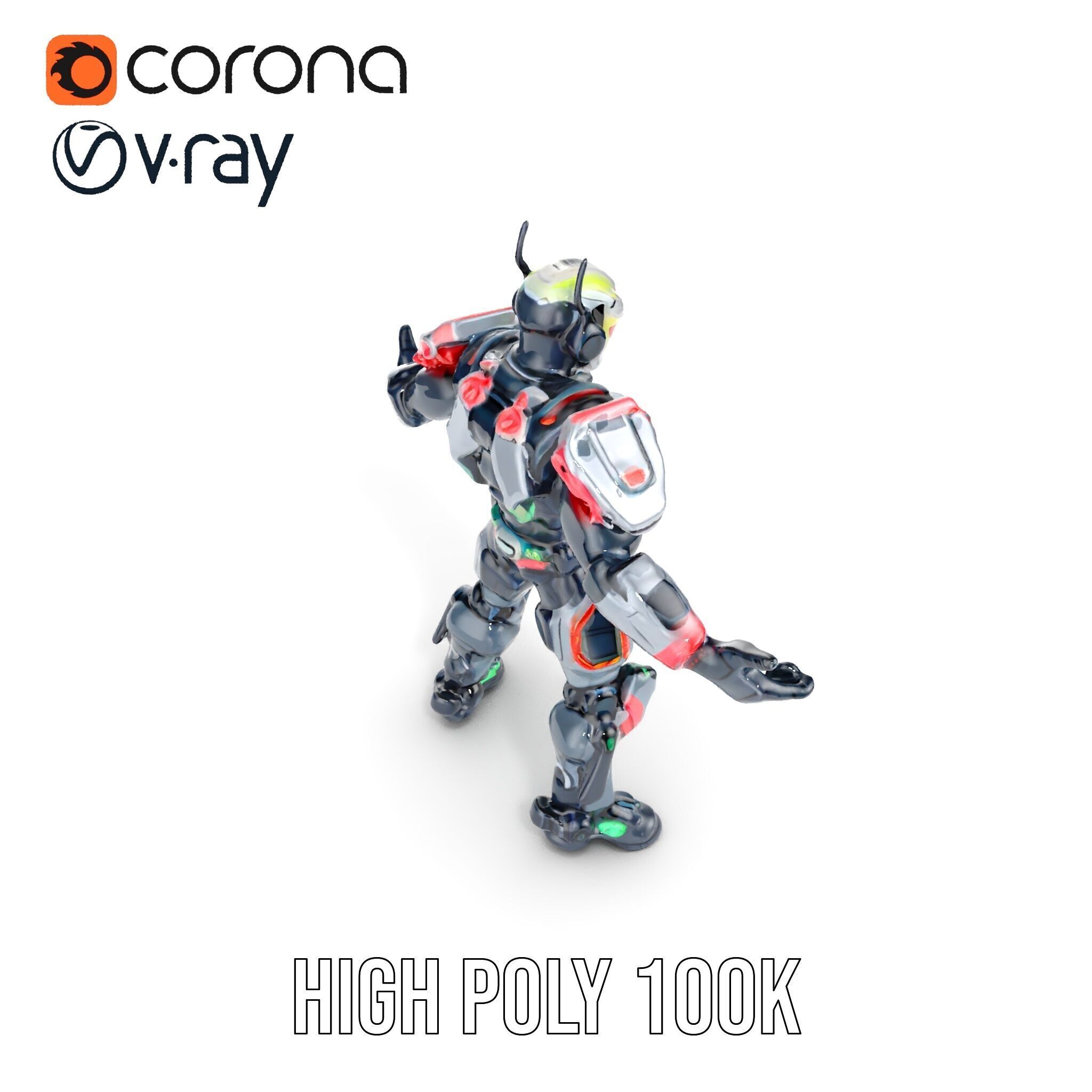 Cybernetic Skeleton Warrior Rigged and Animated Low-poly 3D model_36