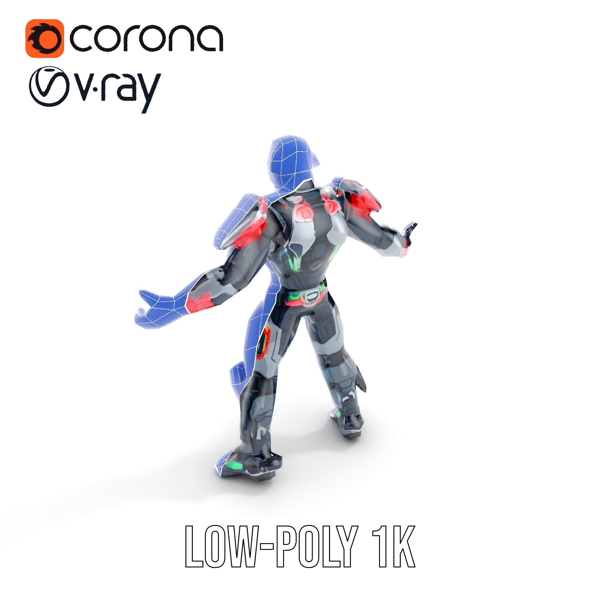 Cybernetic Skeleton Warrior Rigged and Animated Low-poly 3D model_27