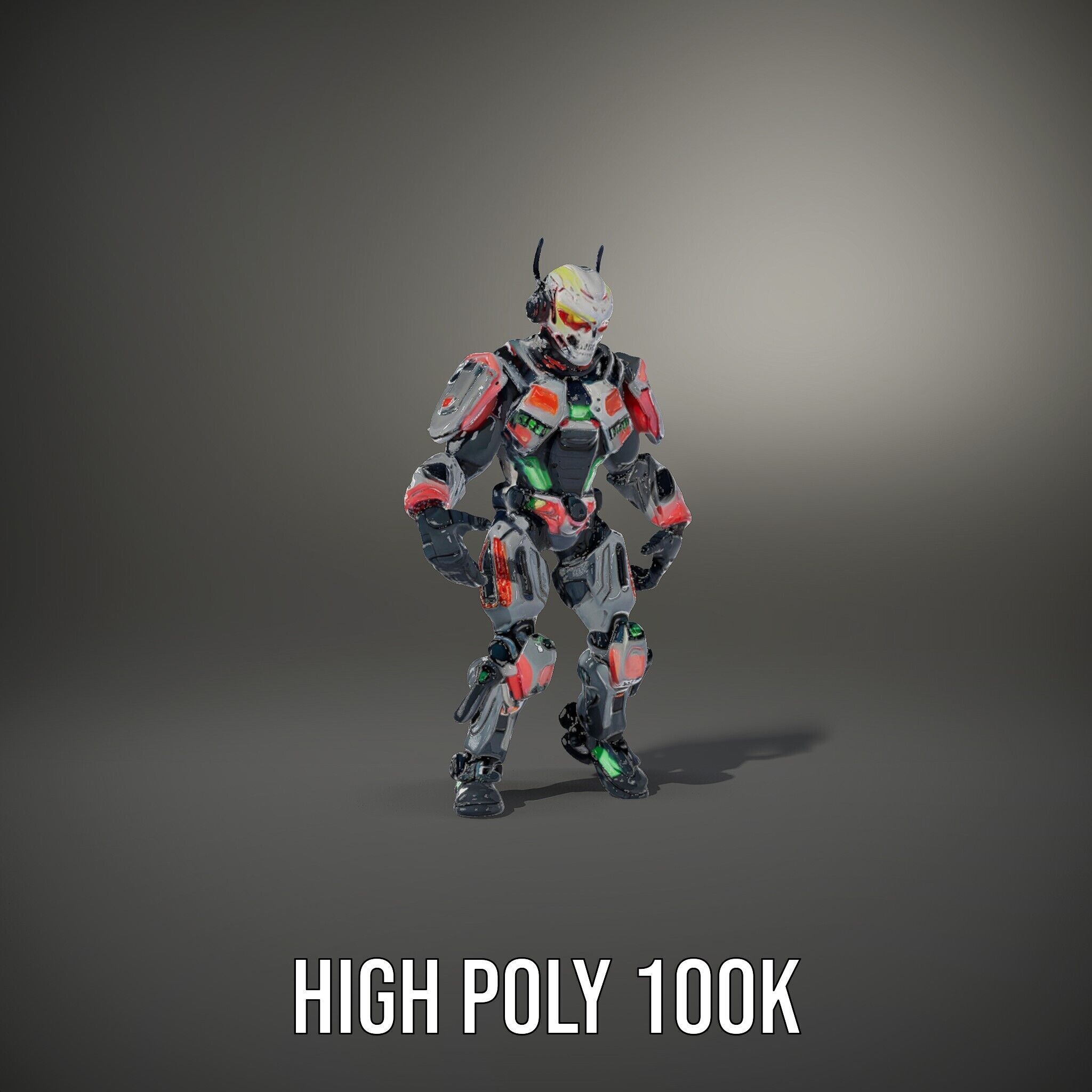 Cybernetic Skeleton Warrior Rigged and Animated Low-poly 3D model_9