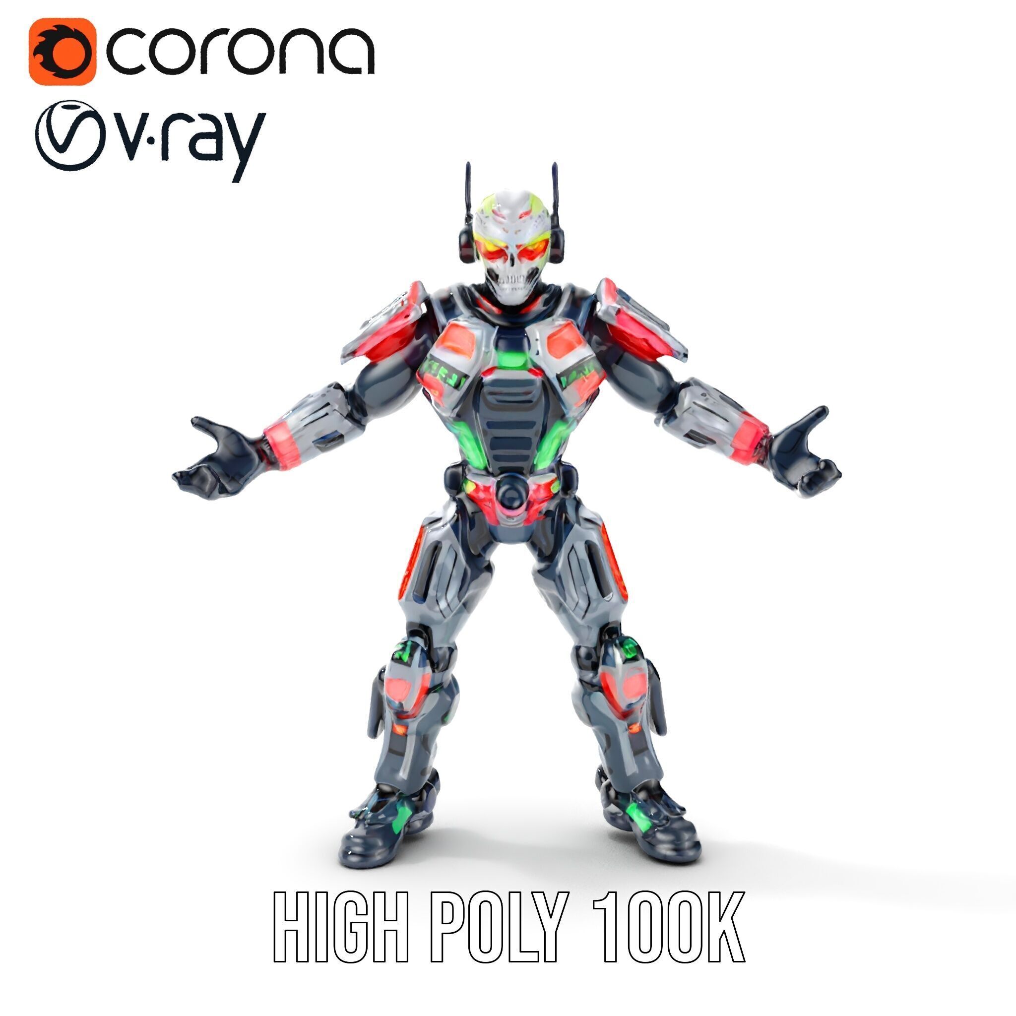 Cybernetic Skeleton Warrior Rigged and Animated Low-poly 3D model_25