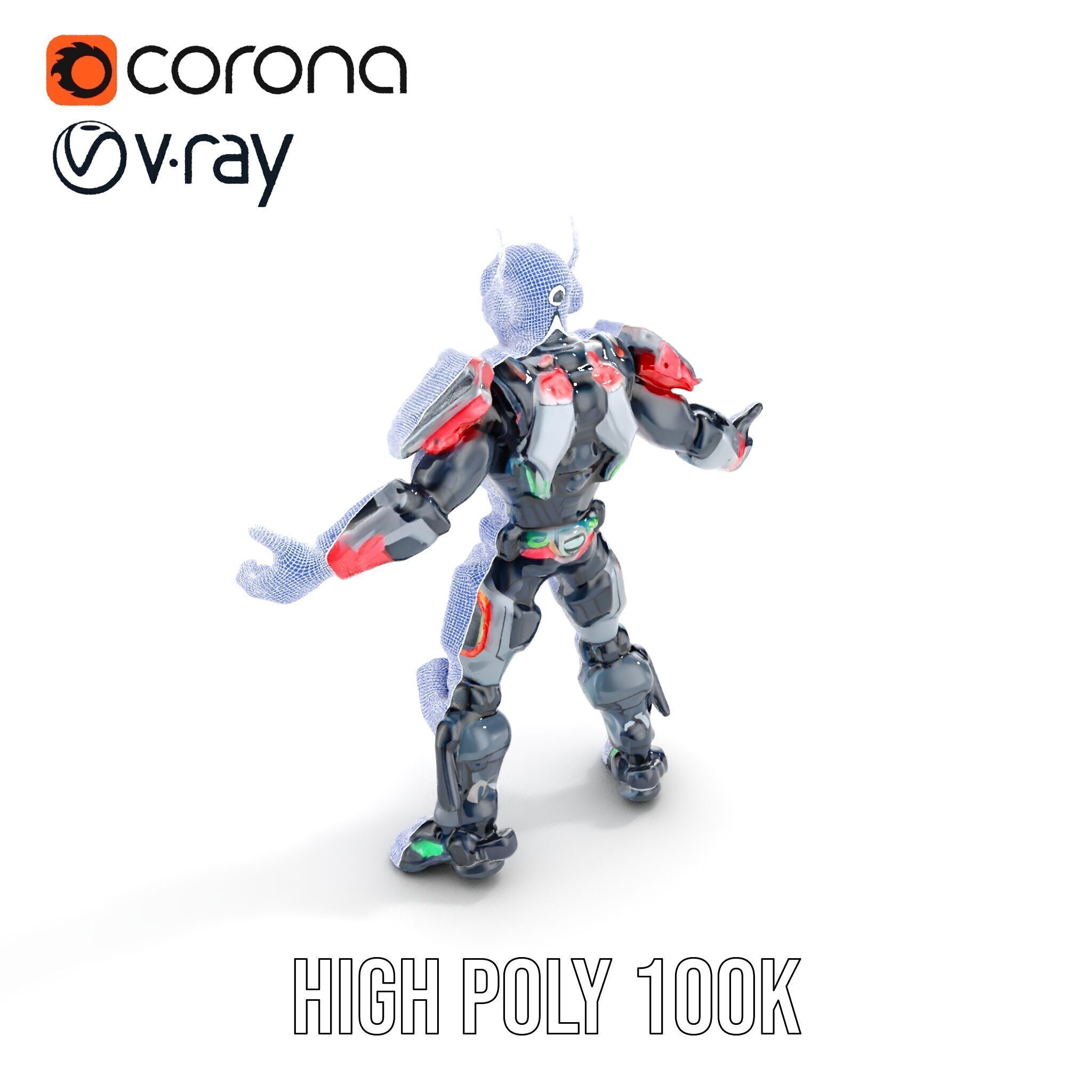 Cybernetic Skeleton Warrior Rigged and Animated Low-poly 3D model_22