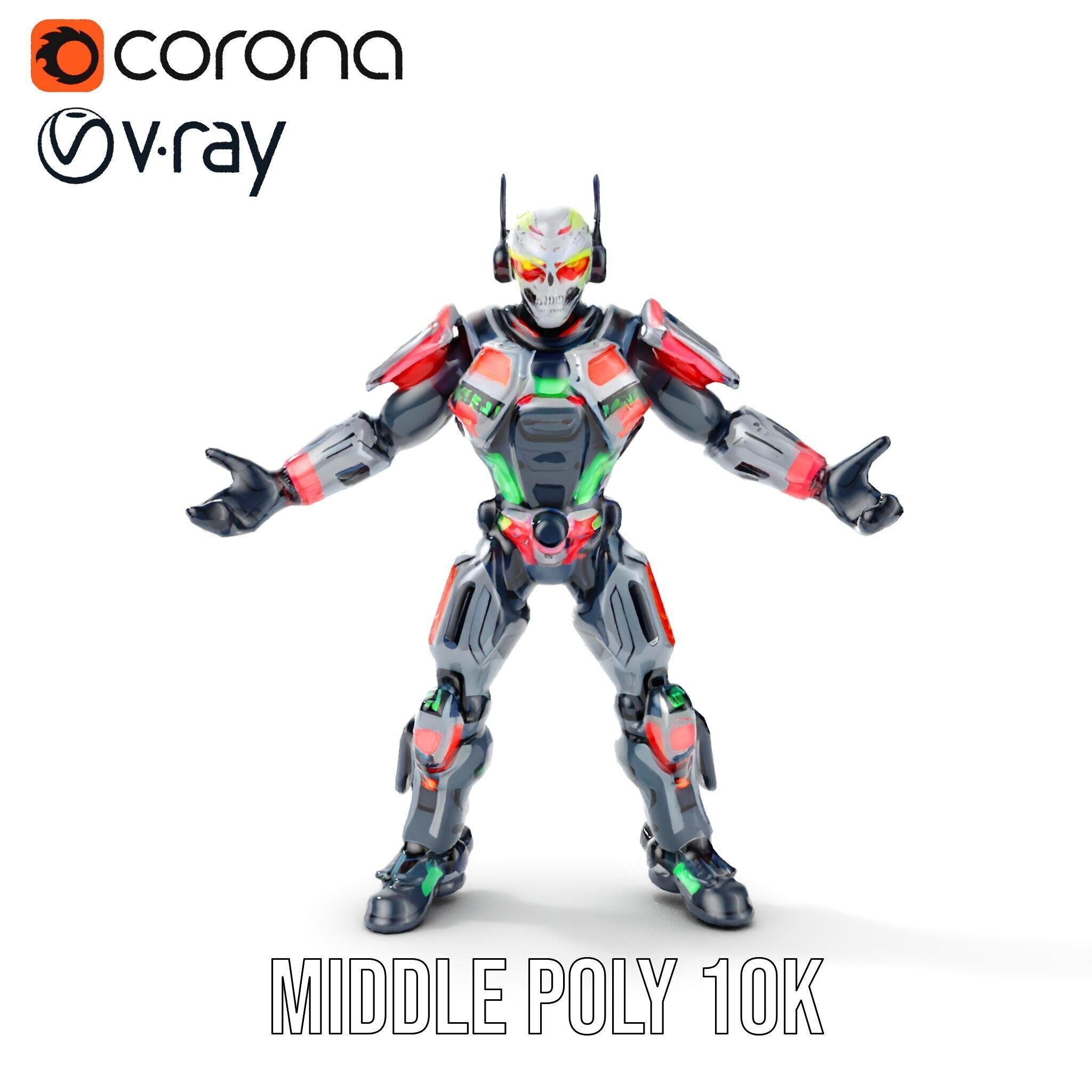 Cybernetic Skeleton Warrior Rigged and Animated Low-poly 3D model_12