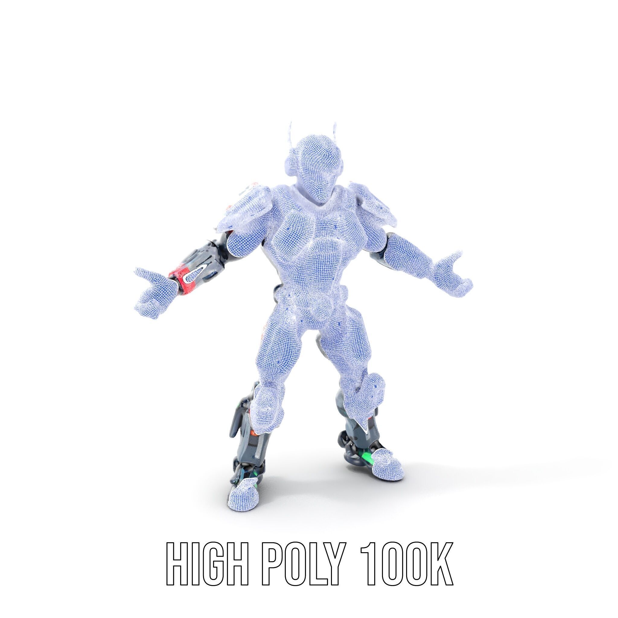 Cybernetic Skeleton Warrior Rigged and Animated Low-poly 3D model_5