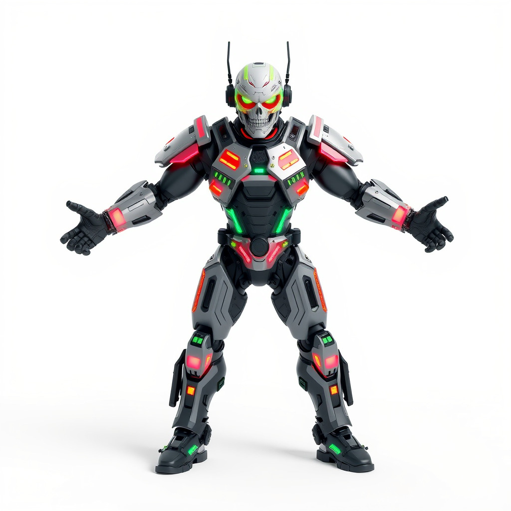 Cybernetic Skeleton Warrior Rigged and Animated Low-poly 3D model_3