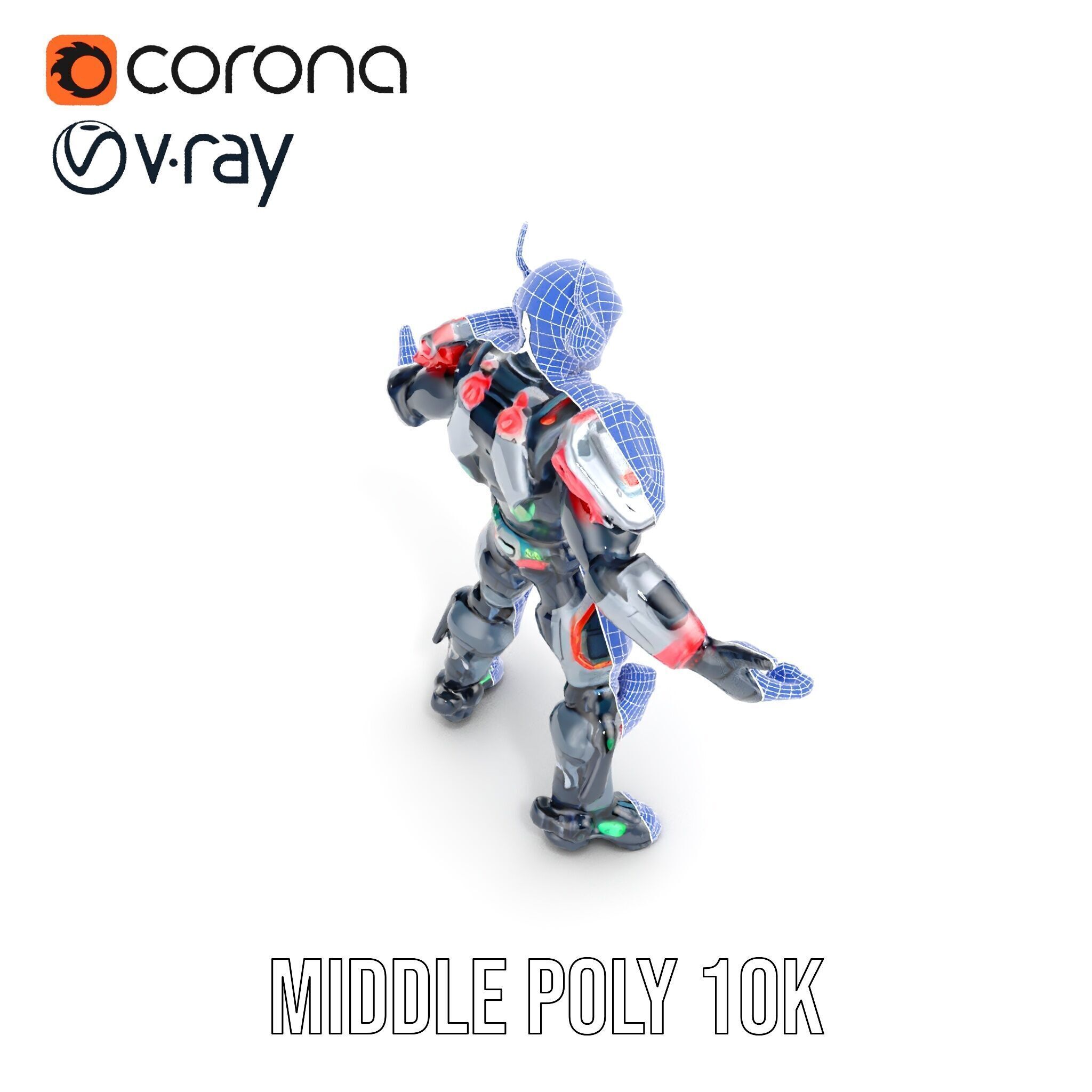 Cybernetic Skeleton Warrior Rigged and Animated Low-poly 3D model_34