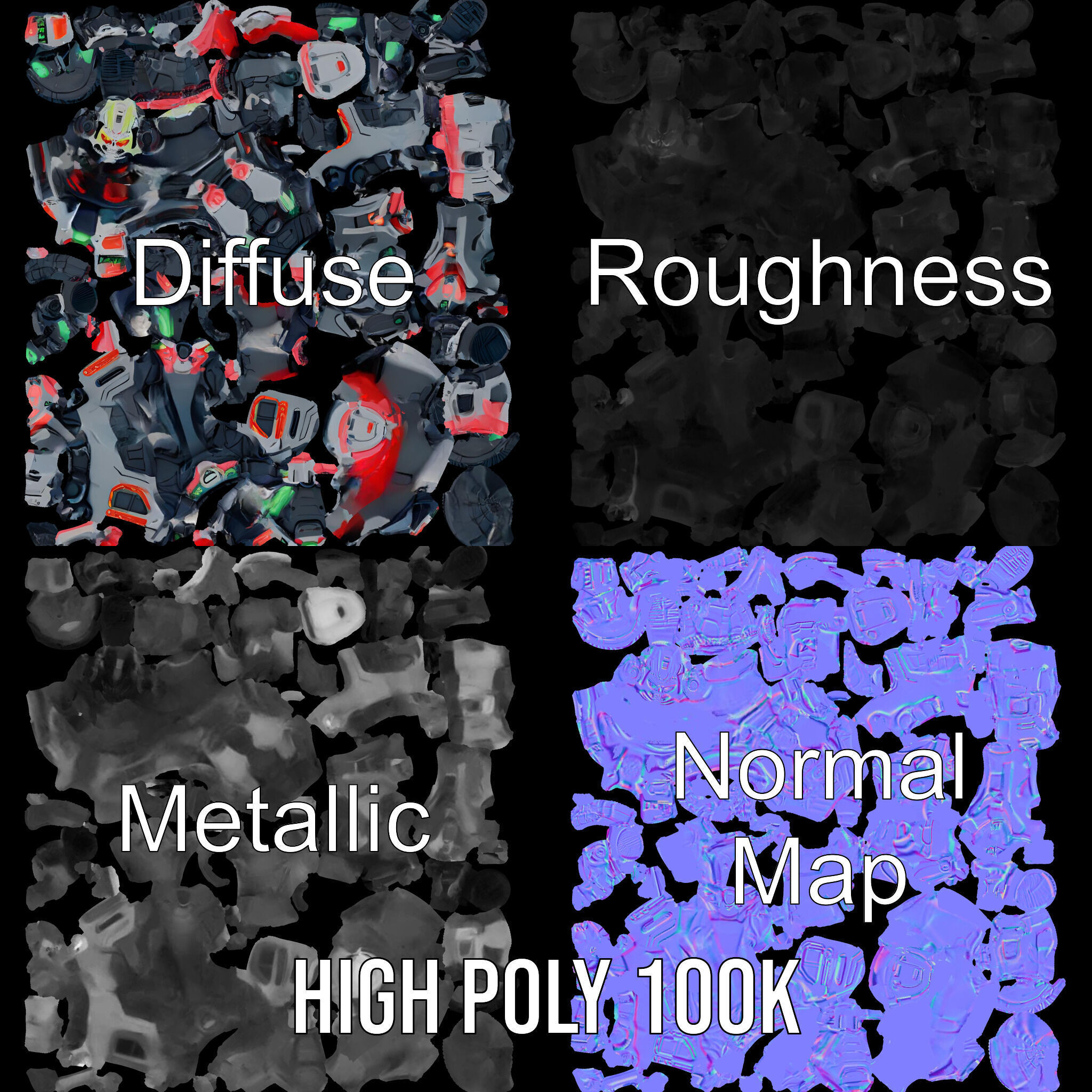 Cybernetic Skeleton Warrior Rigged and Animated Low-poly 3D model_4