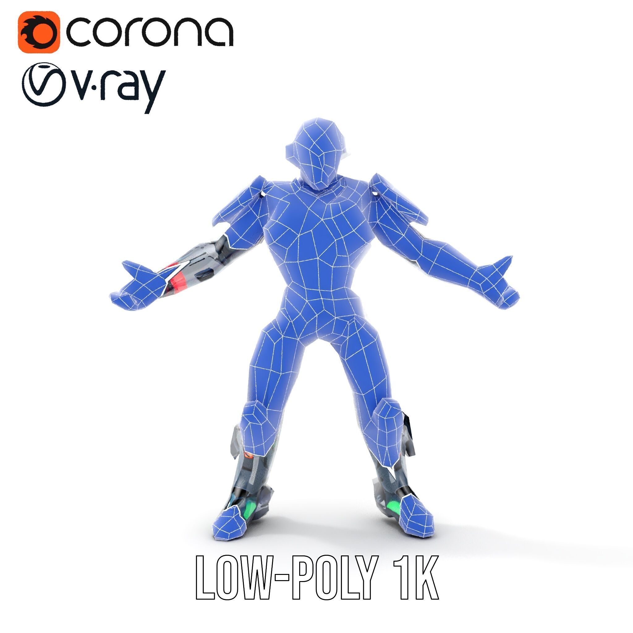 Cybernetic Skeleton Warrior Rigged and Animated Low-poly 3D model_8