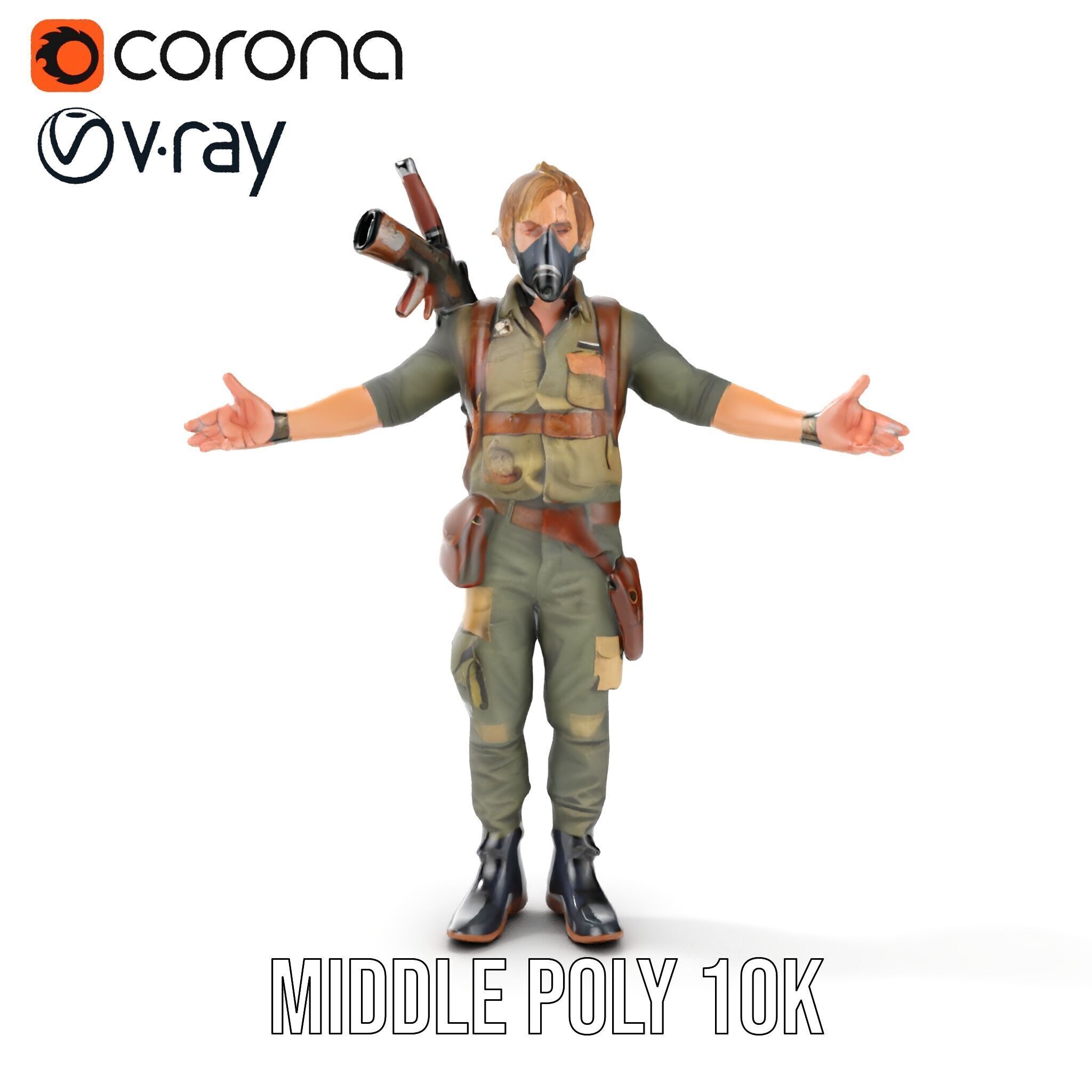 PostApocalyptic Survivalist Character Rigged and Animated Low-poly 3D model_26