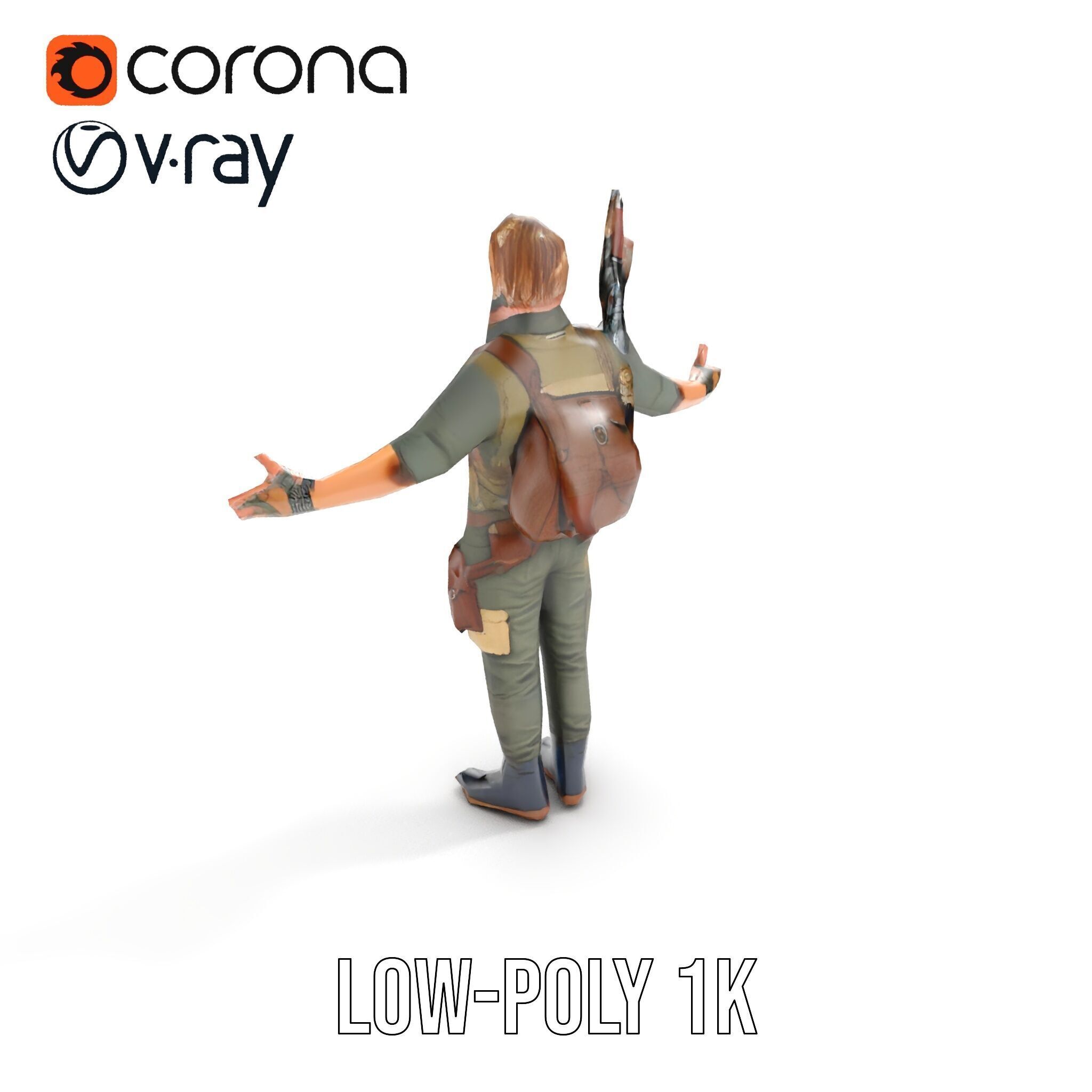 PostApocalyptic Survivalist Character Rigged and Animated Low-poly 3D model_29
