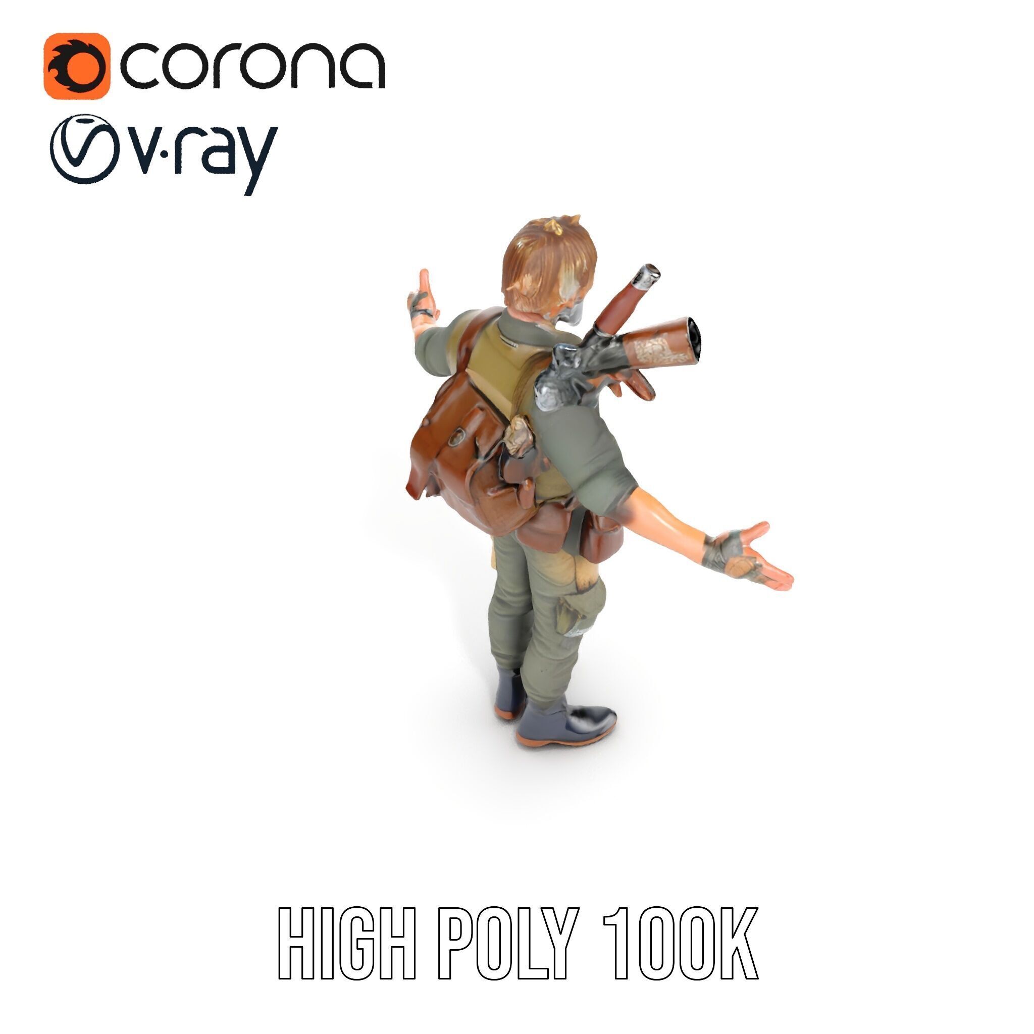 PostApocalyptic Survivalist Character Rigged and Animated Low-poly 3D model_20