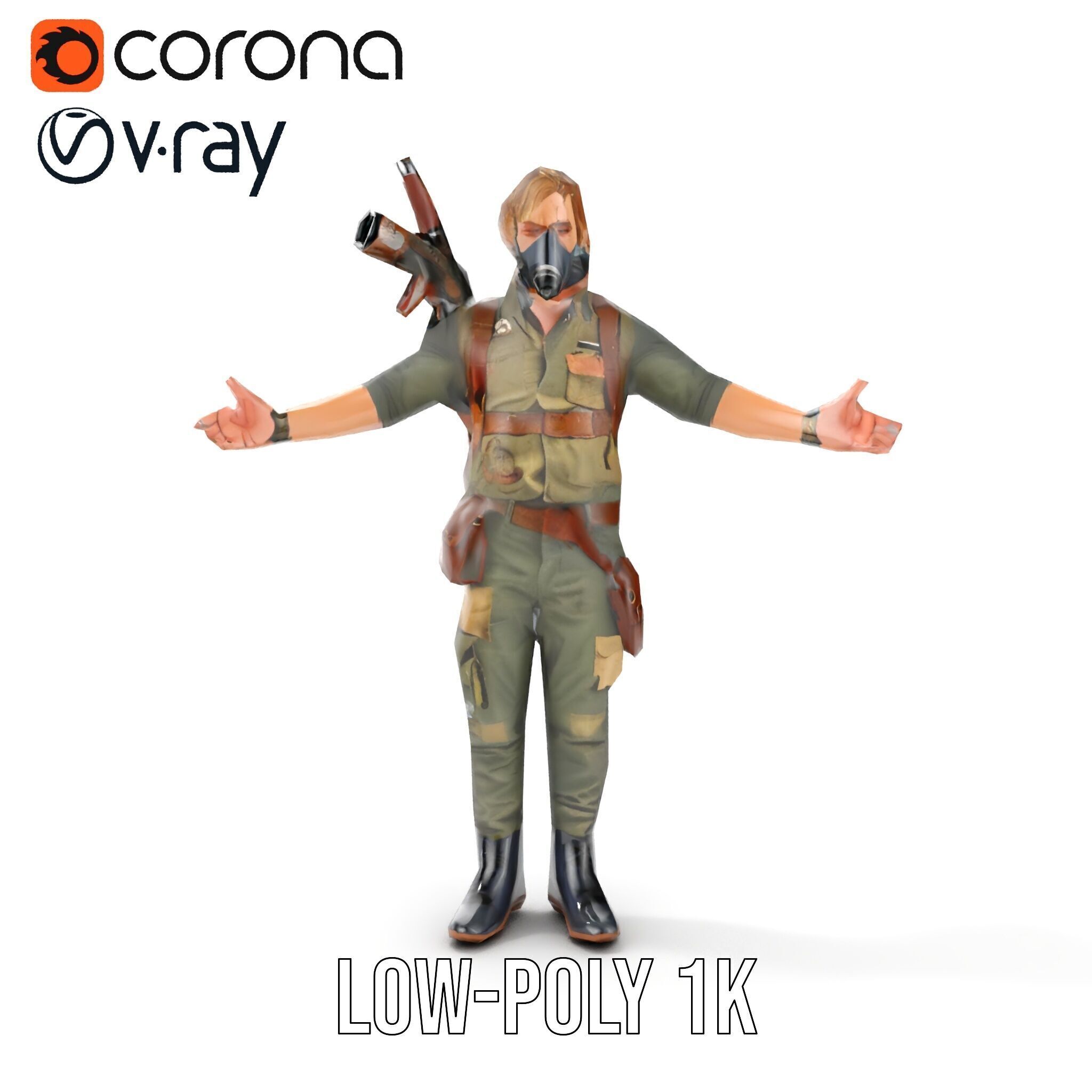 PostApocalyptic Survivalist Character Rigged and Animated Low-poly 3D model_10